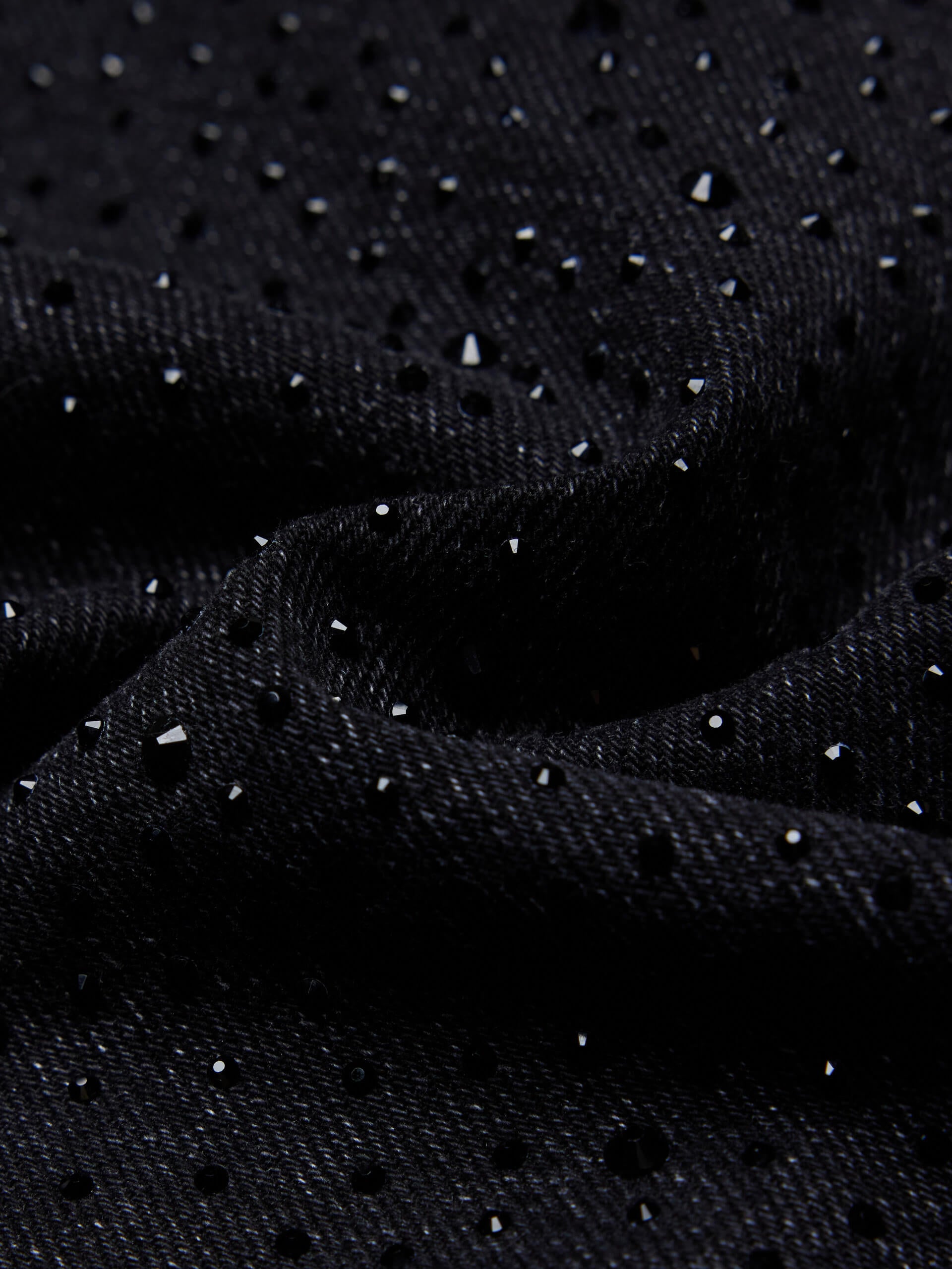 MO&Co. Women's Rhinestone Detail Mini Cami Denim Dress with Long Sleeves Cardigan