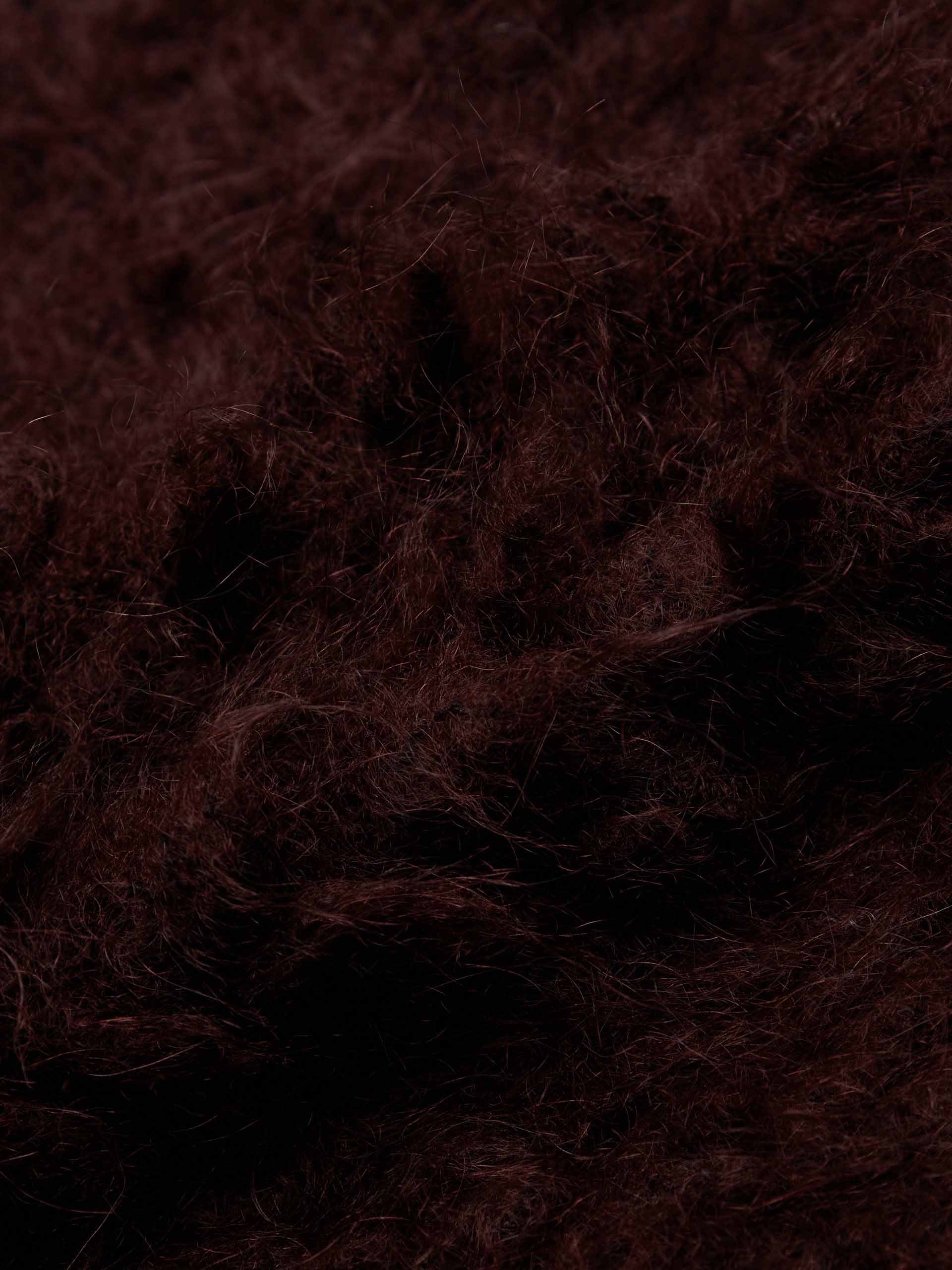 MO&Co. Women's Loose Fit Mohair Blend Fuzzy Long Sleeves Cardigan in Burgundy