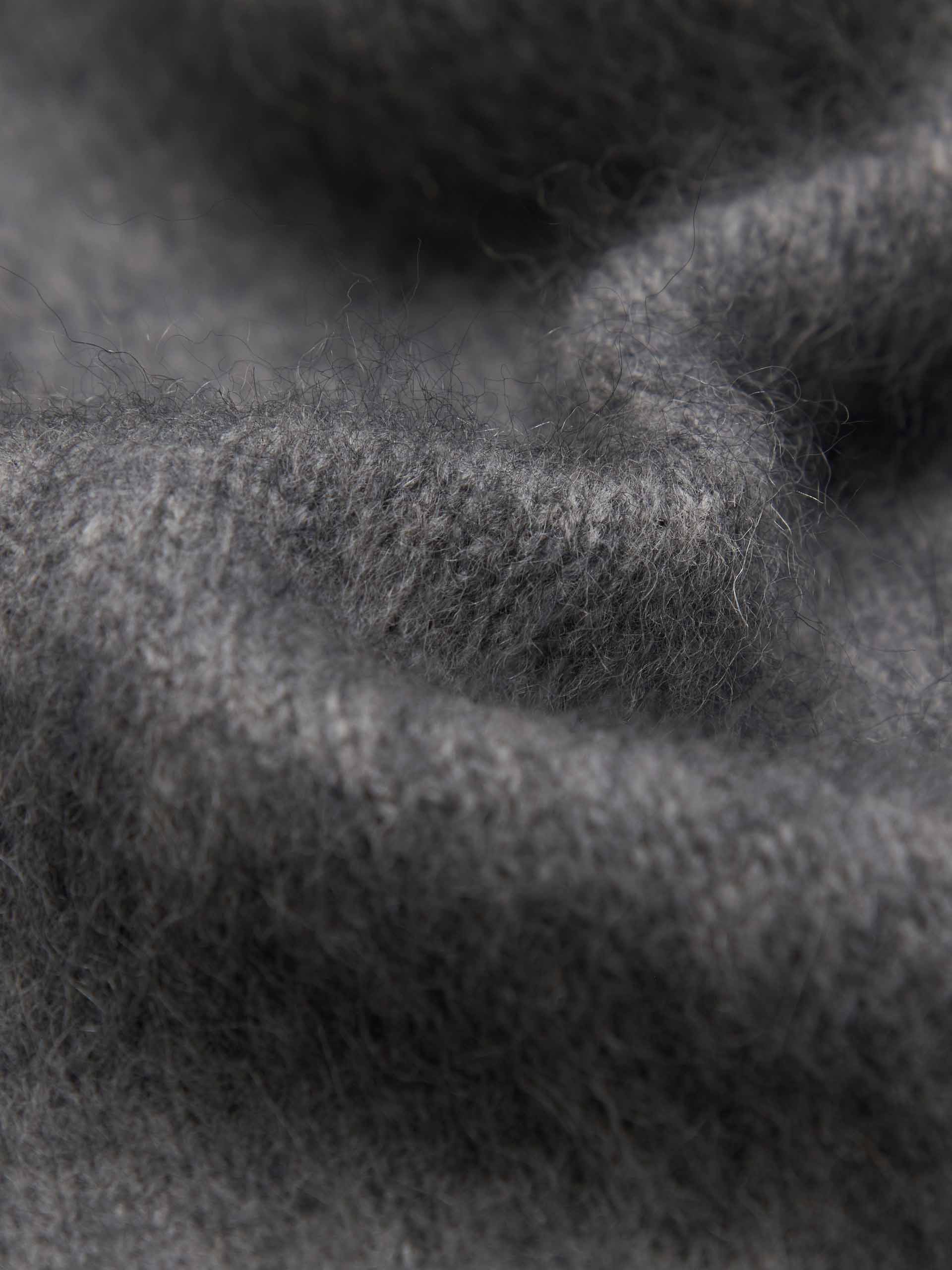 MO&Co. Women's Wool Blend Button Down Crew Neck Fluffy Cardigan in Grey