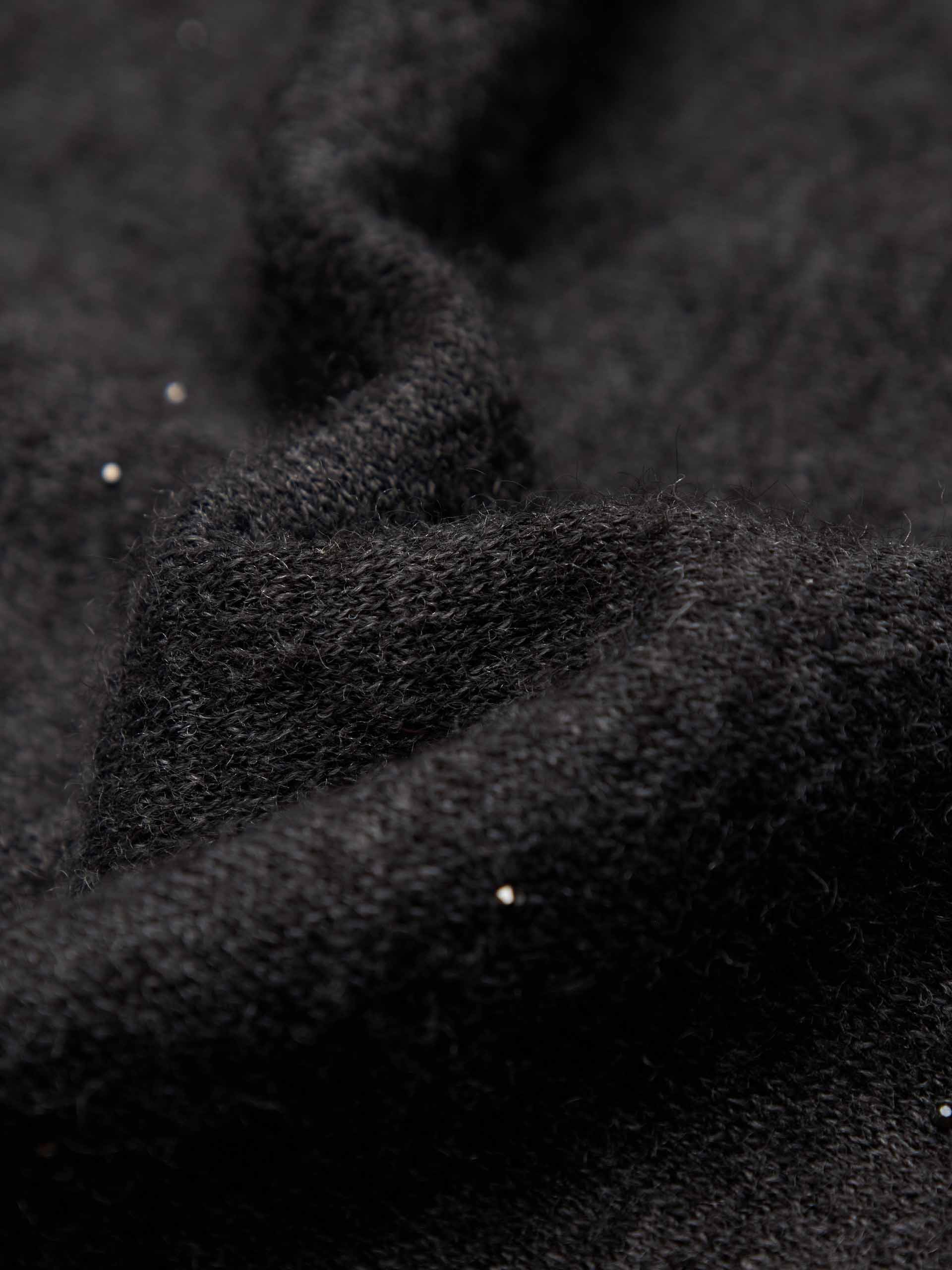 MO&Co. Women's Raw Trim Detail Alpaca fleece and Wool Blend Knit Cardigan in Dark Grey with Rhinestone Details