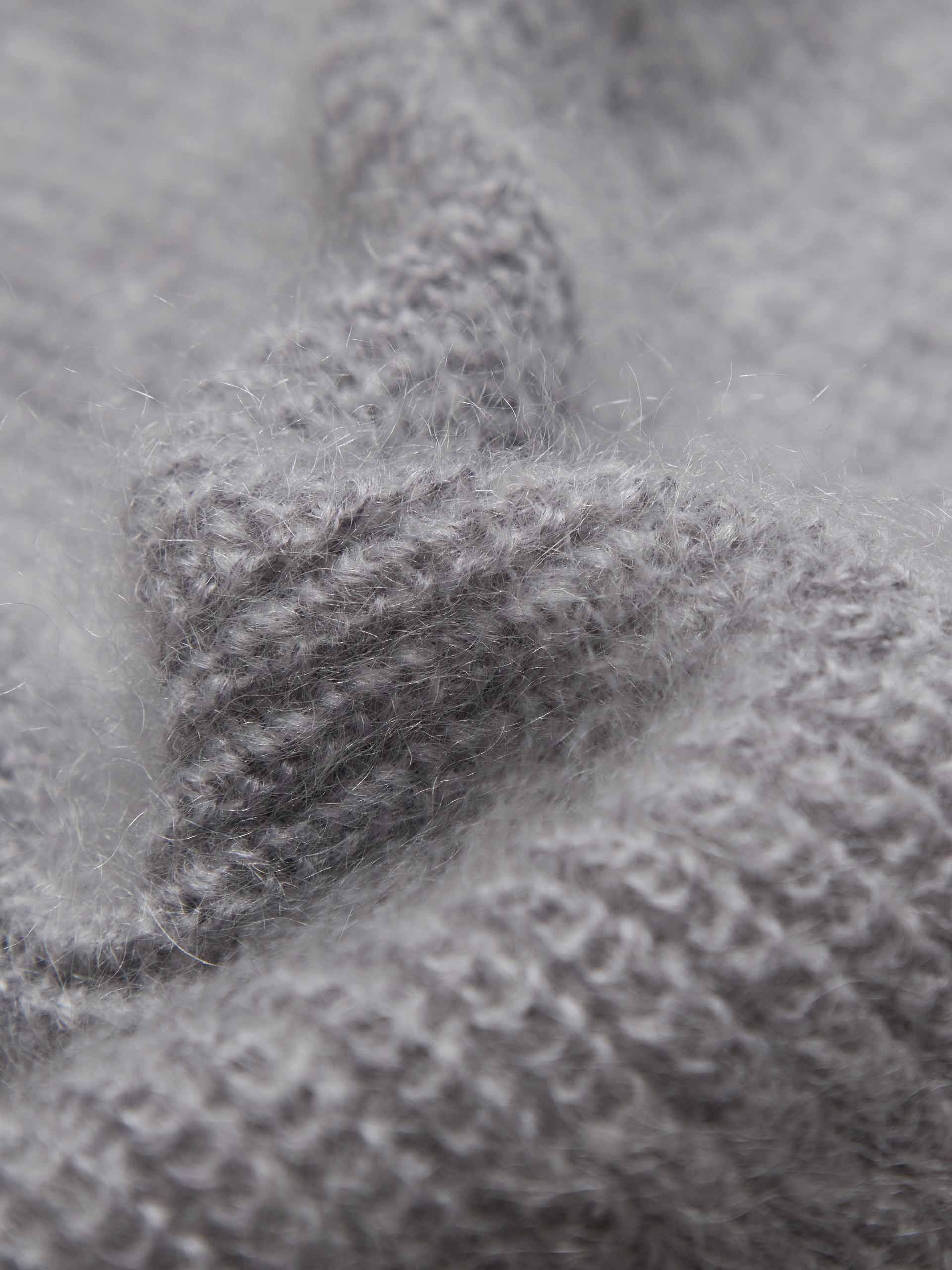 MO&Co. Women's Mohair Blend Fluffy Textured Regular Fit Knit Cardigan in Light Grey