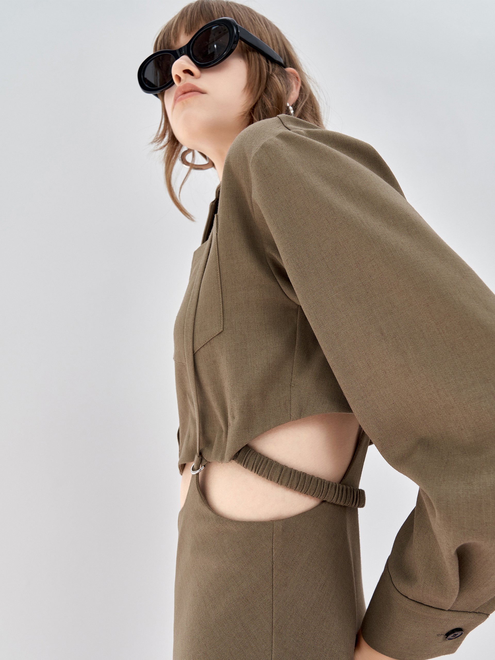 MO&Co. Women's Deconstructed Two Piece Dress Fitted Chic Lapel Summer Midi Dress