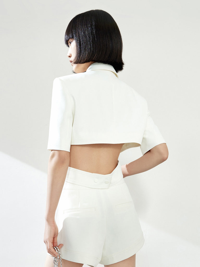 MO&Co. Women's Deconstructed Cut-Out Lapel Crop Blazer Loose Chic Blazer Coats For Women