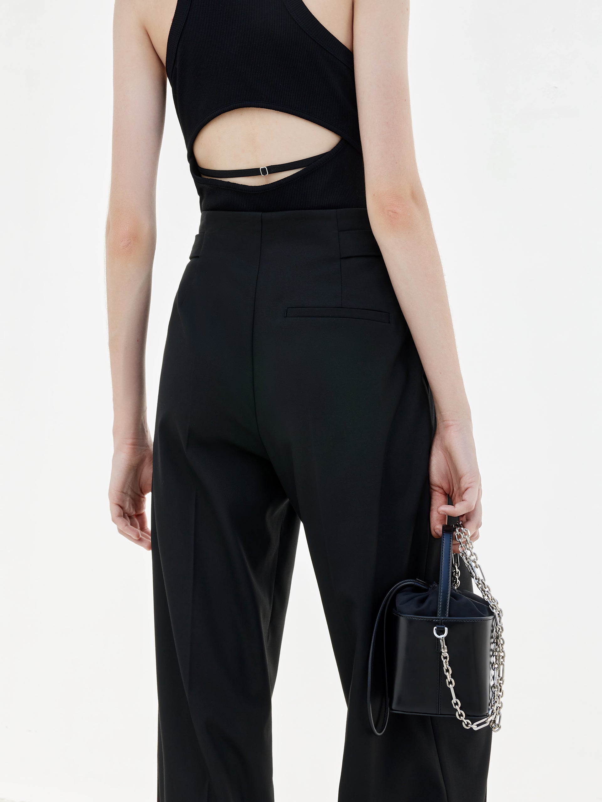 Metal Waistband Front pleated Black Suit Pants