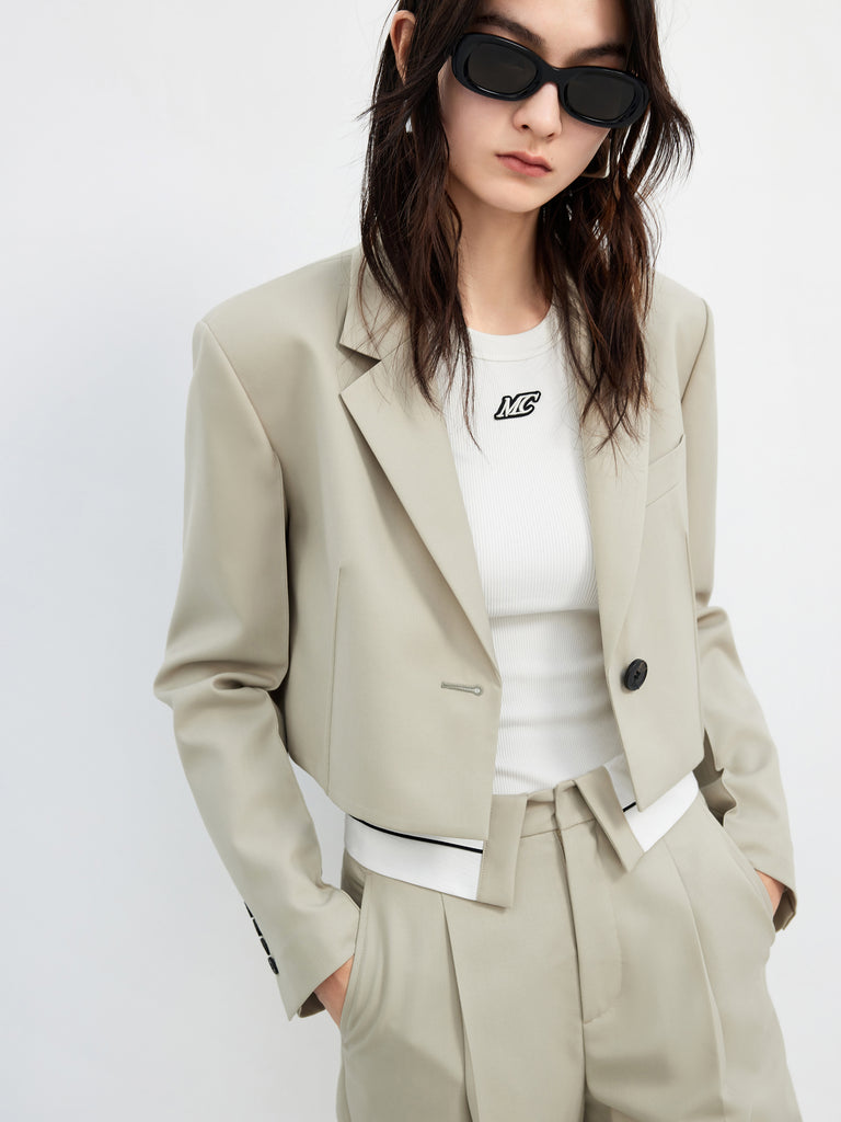 Carmel Cropped Wool Blend Suit Blazer