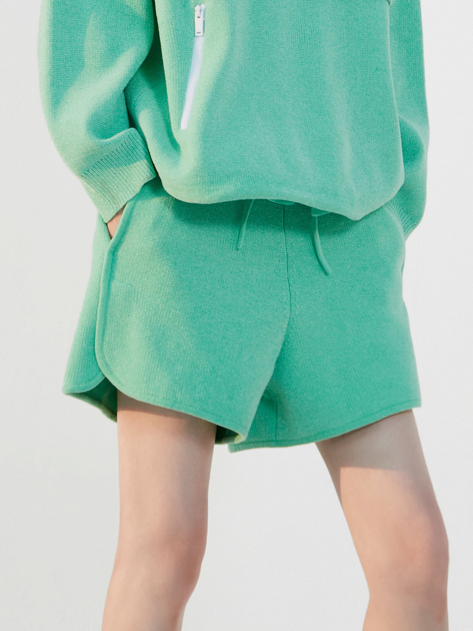 Drawstring Casual Athleisure Green Shorts