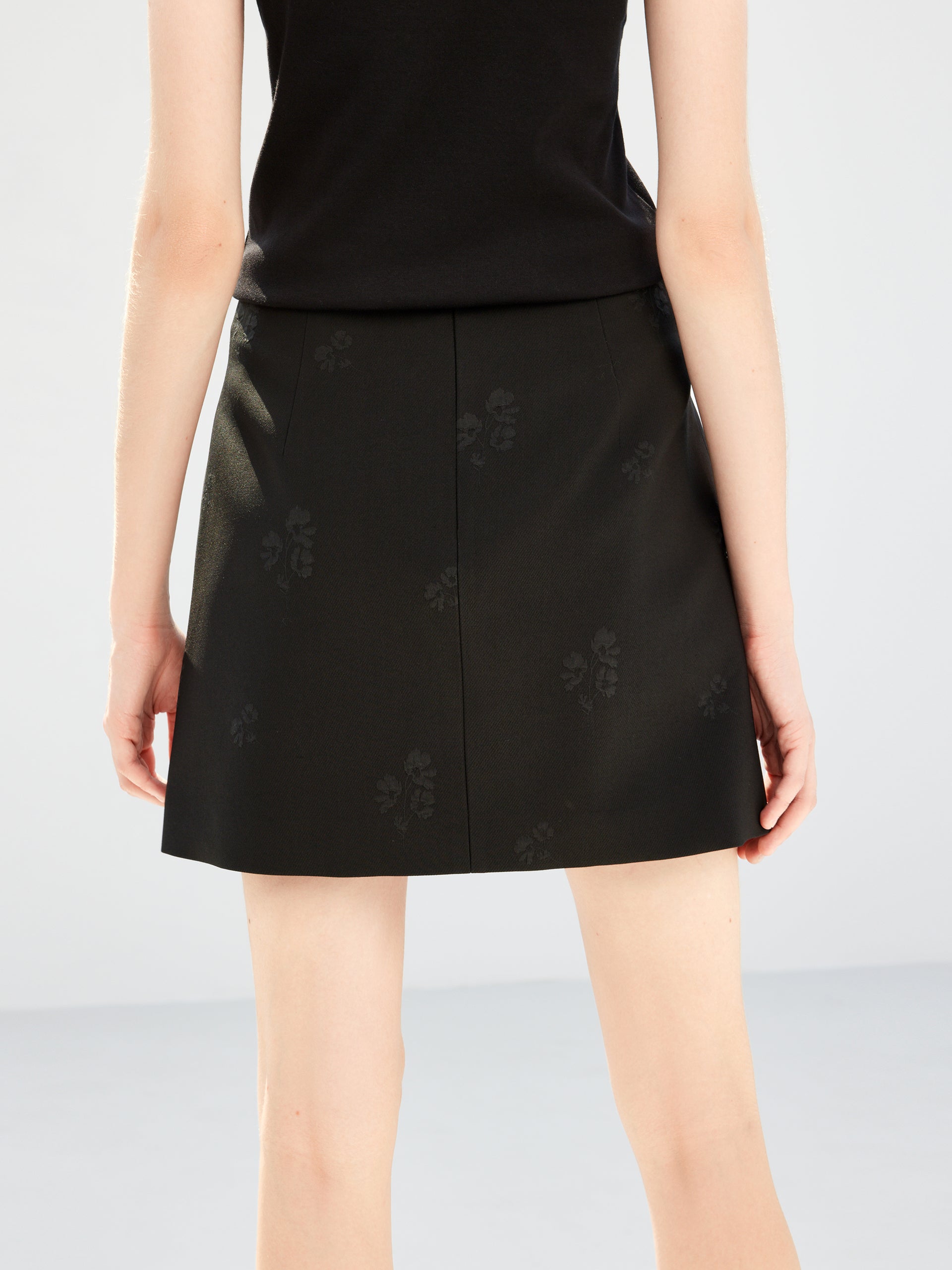 Black Floral Jacquard Pleated Mini A-line Skirt