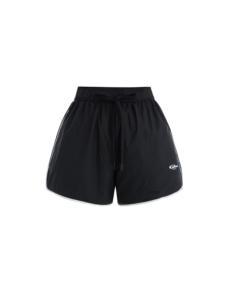 MO&Co. Women's Elastic Contrasting Lightweight Sporty Track Shorts in Black