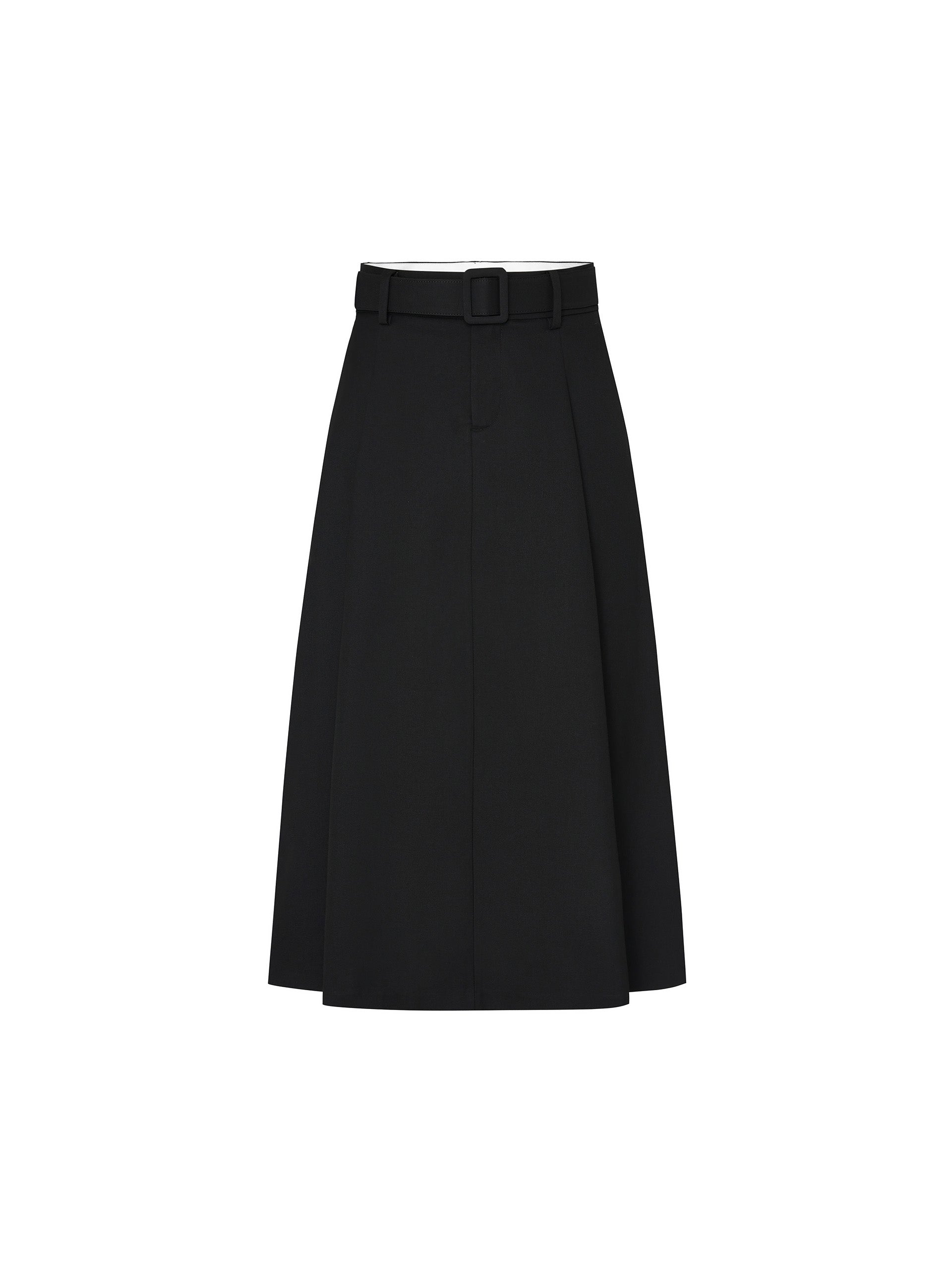 High Waist A Line Midi Skirt with belt in Black