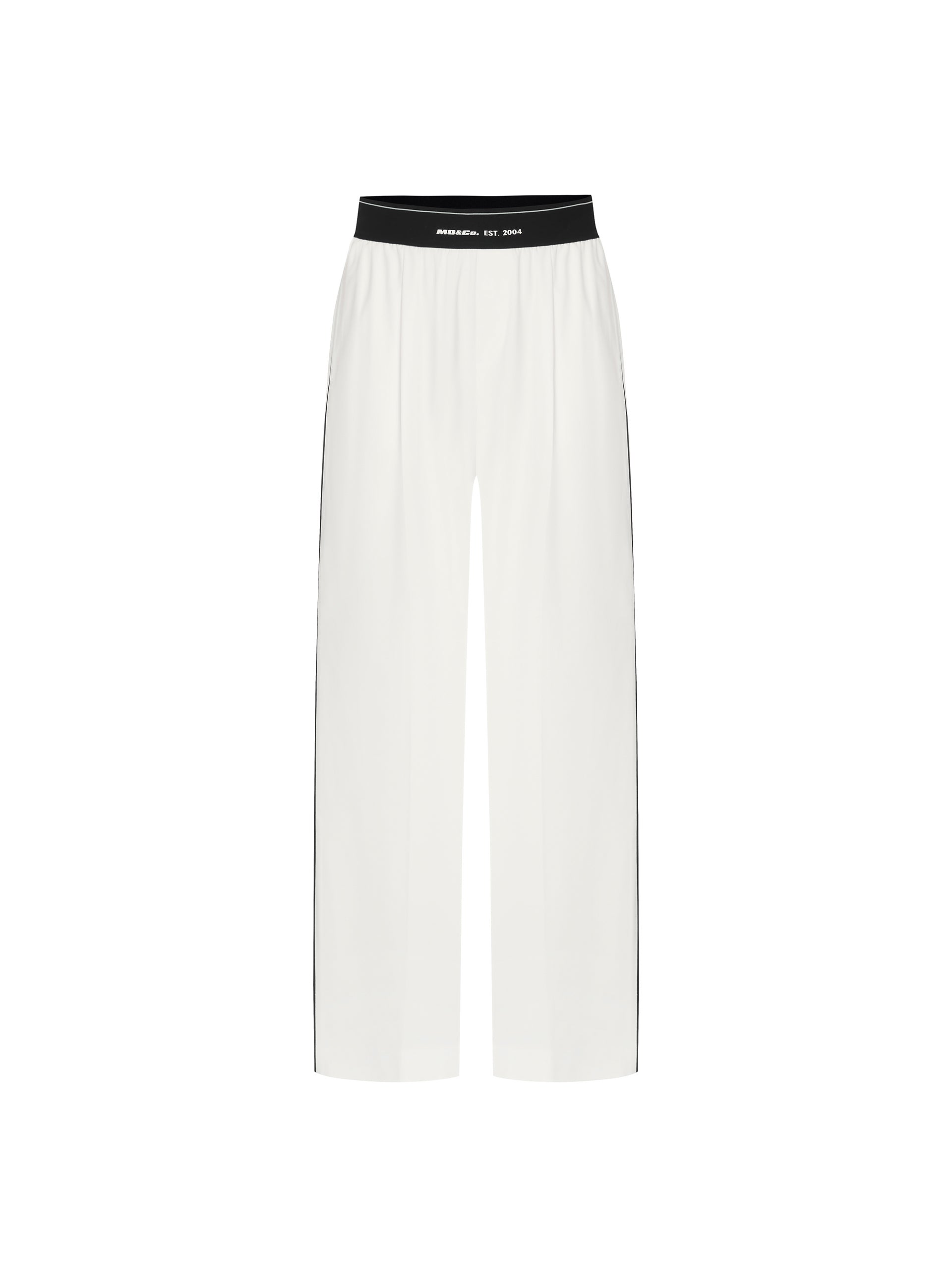 Wide Logo Waistband Straight Athleisure Pants Trousersin White
