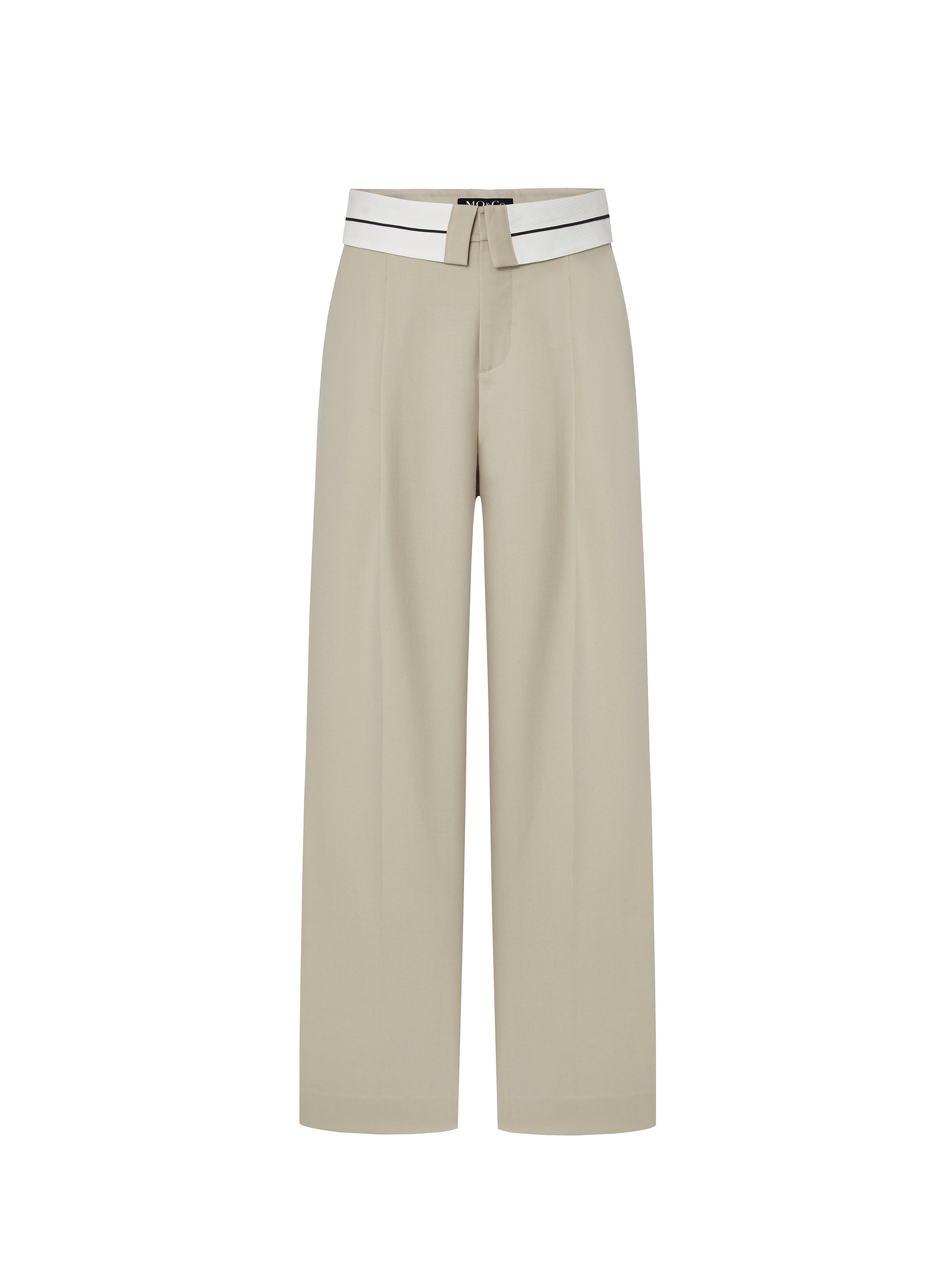 Wool blend Straight Flipped waistband Suit Pants in Khaki