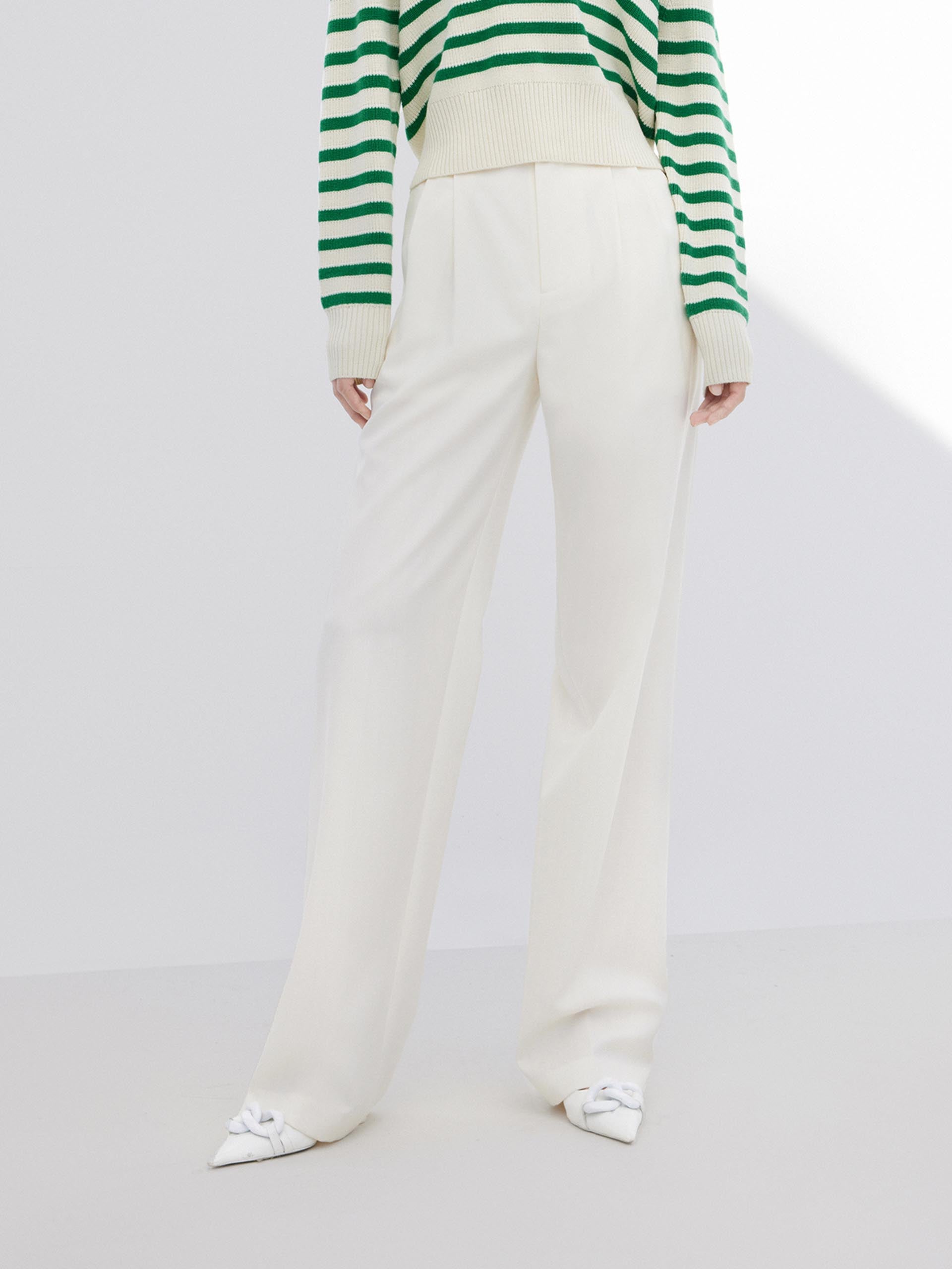 Tailored Straight Wide-leg Suit Pants in White