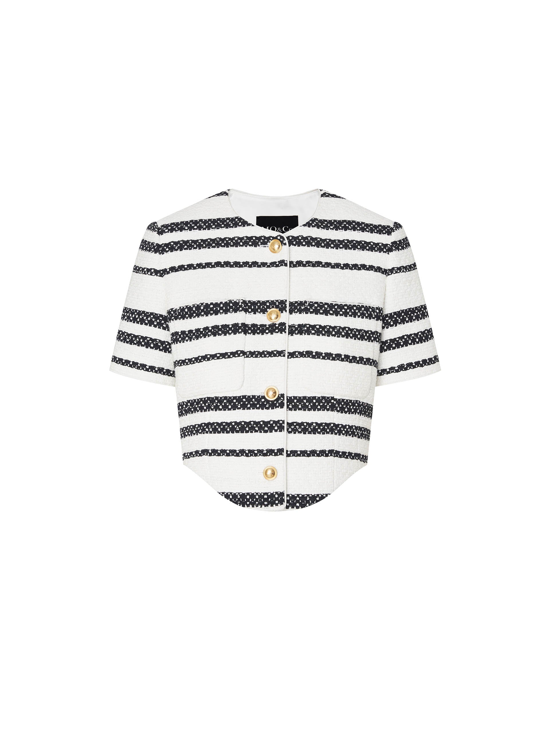 Women's Cropped Tweed Chic Striped Short Sleeves Jacket