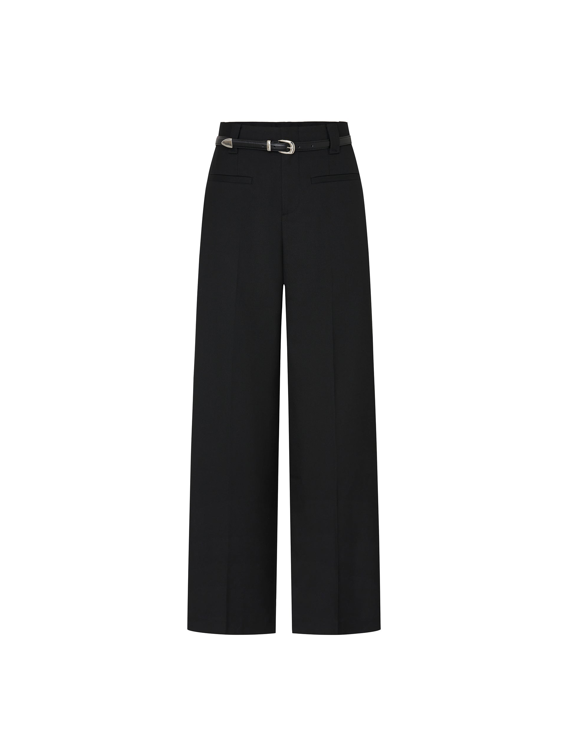 Patch pockets Straight Pants in Black