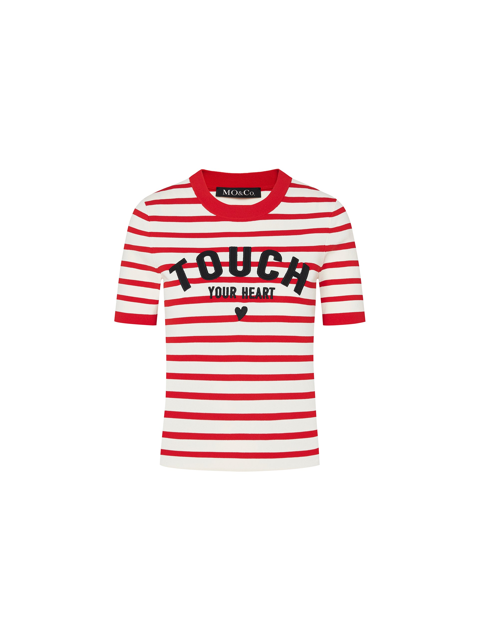 Embroidered Knitted Striped Cropped Red Top