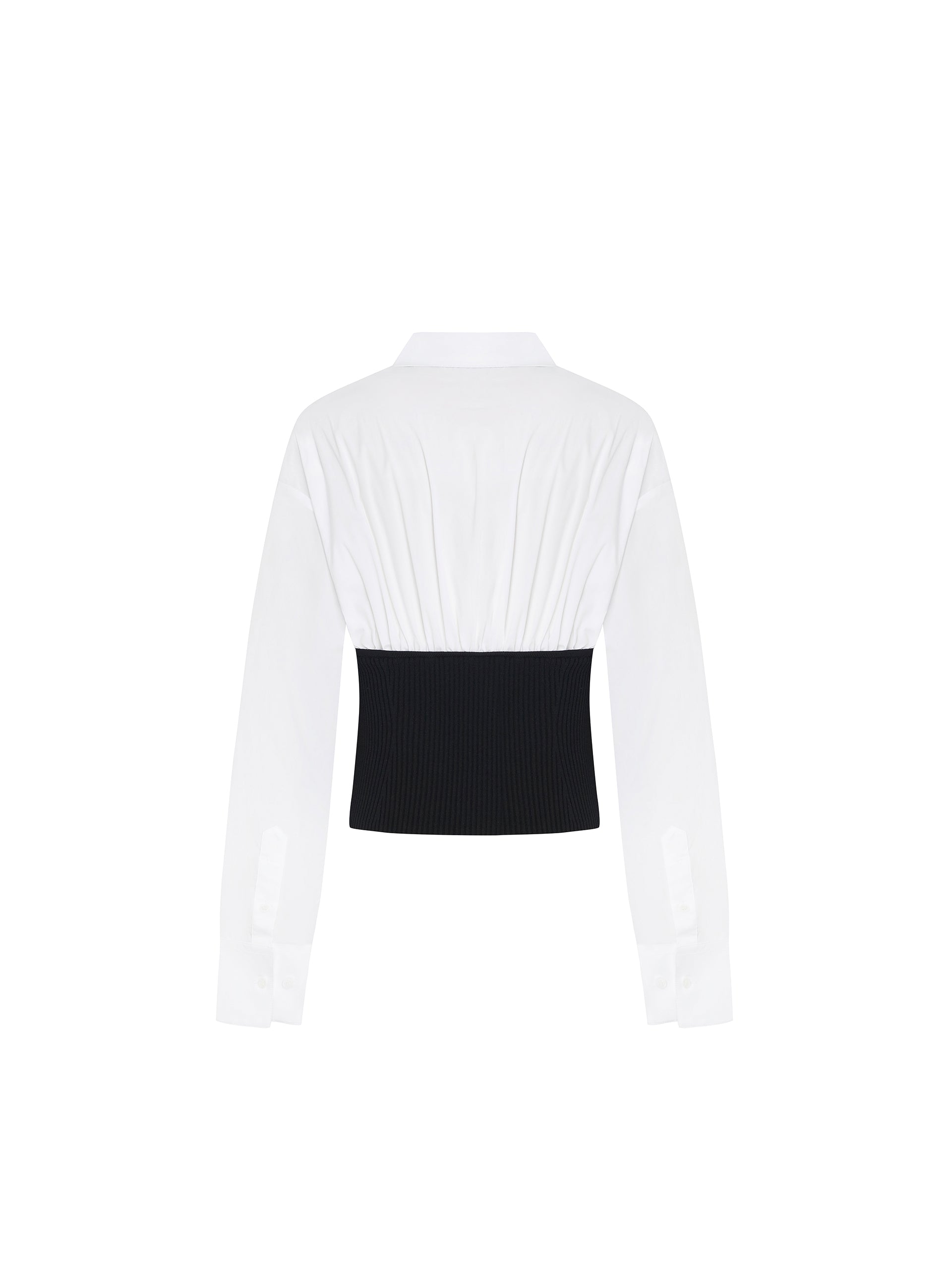 White Cotton Blend Panelled Knit Corset Shirt Top