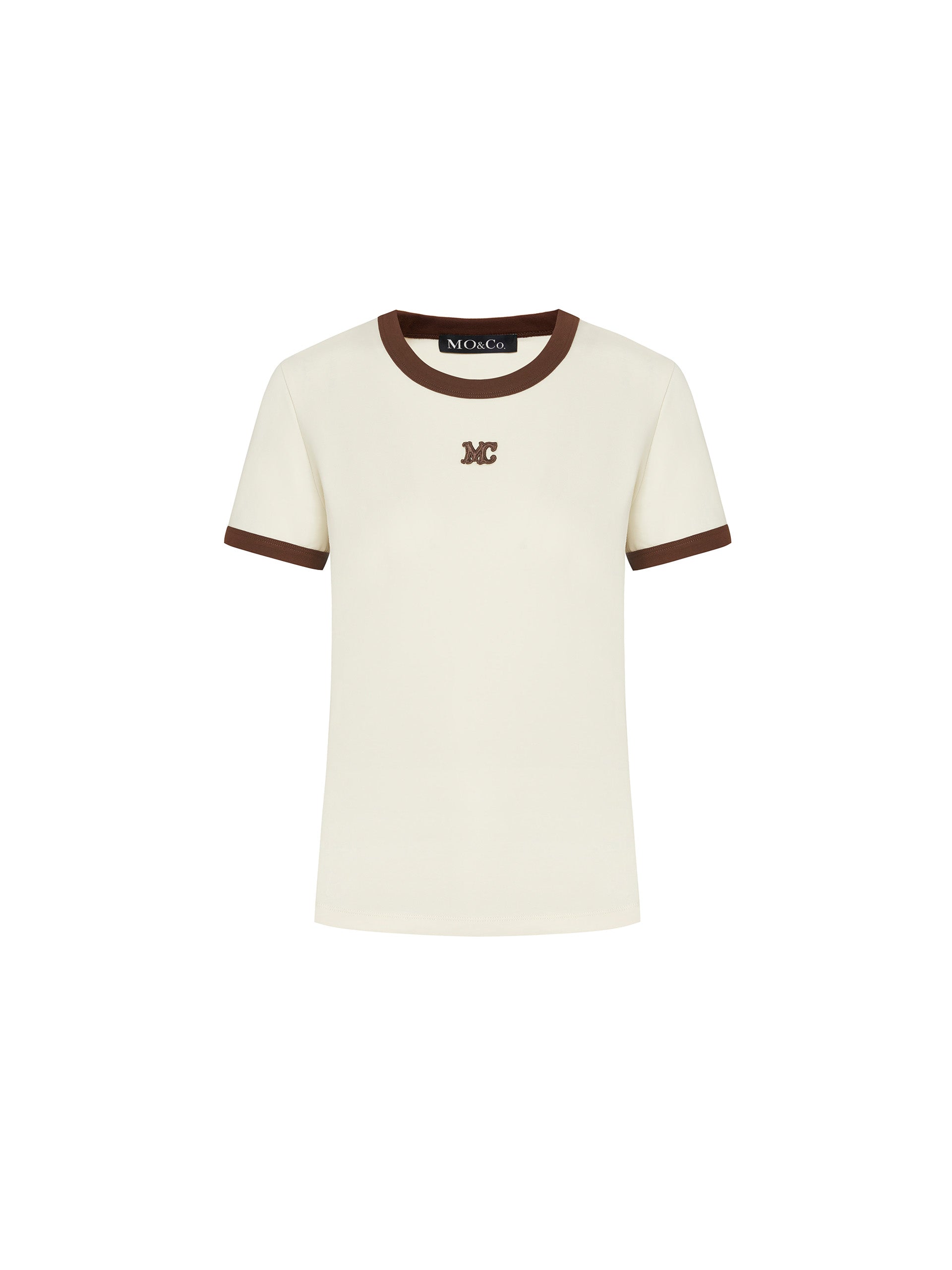 Women's Contrast Round Neck Slim Fit T-shirt in Beige