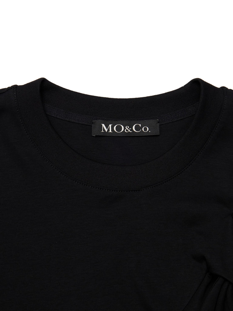 MO&Co. Women's Deconstrusted Twist Cotton T-shirt Loose Casual Round Neck Pullover