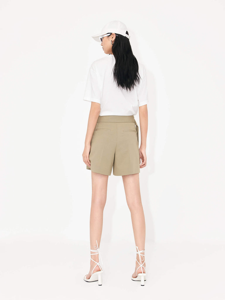 MO&Co. Women's Tailored Pleated Shorts with Belt in Olive