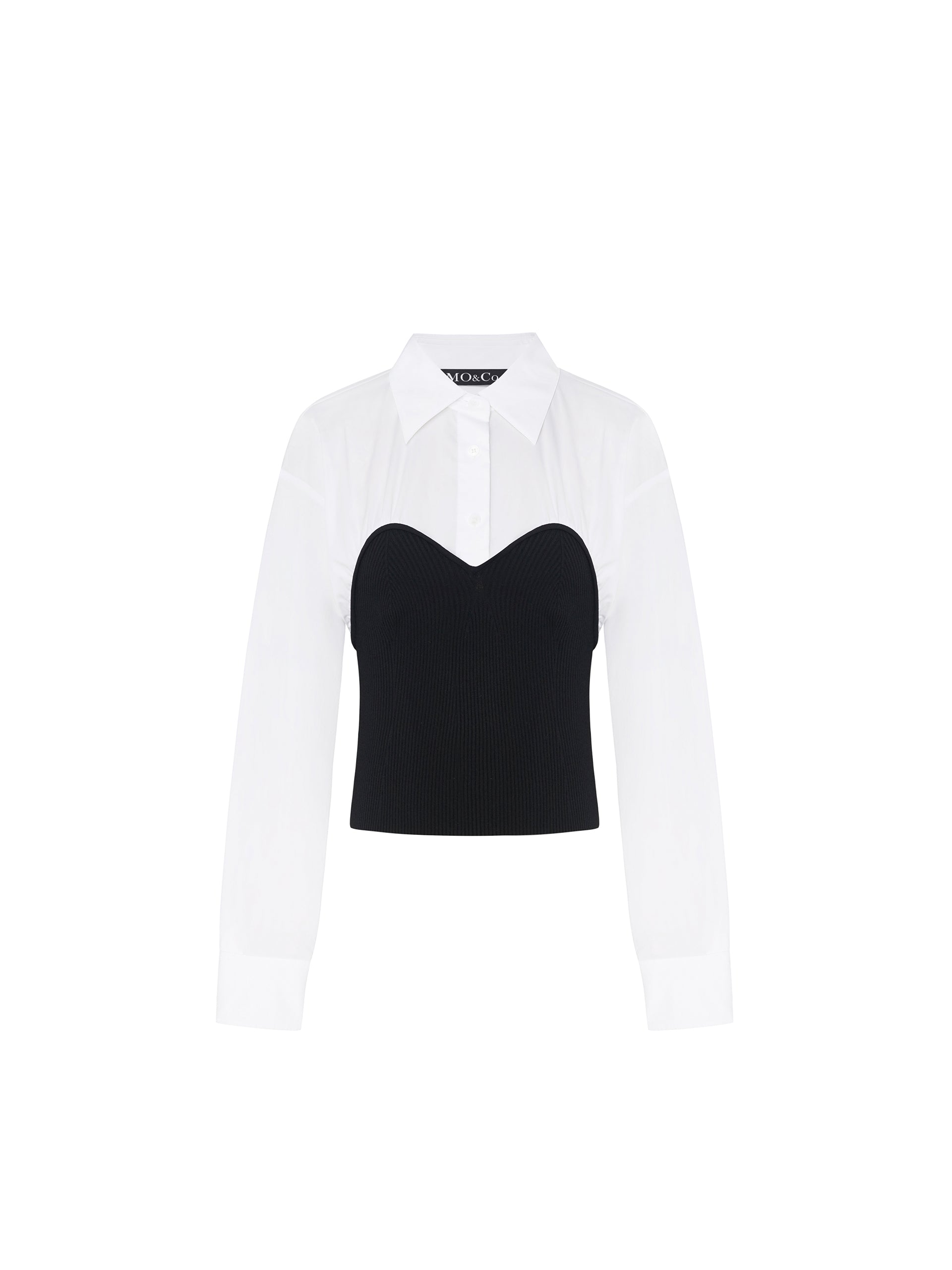 White Cotton Blend Panelled Knit Corset Shirt Top