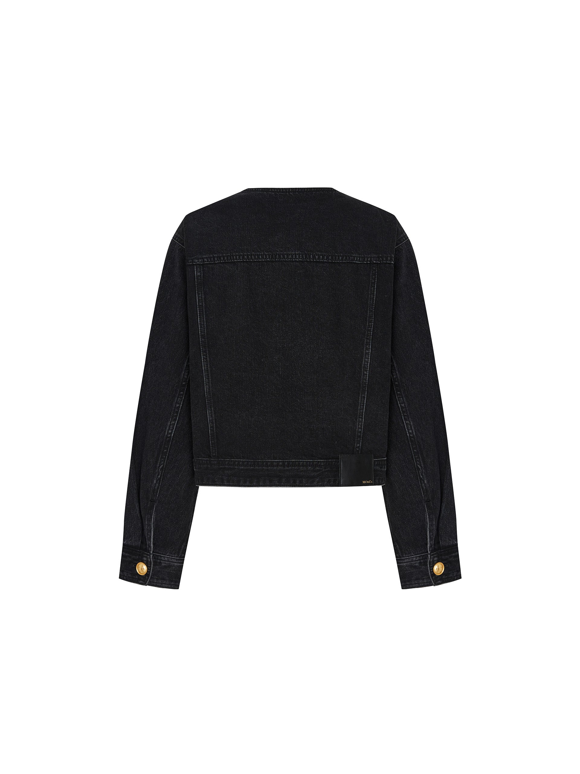 Collarless Cotton Denim Cropped Jacket in Black