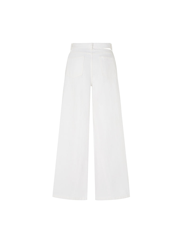 Women's Deconstructed Waistband High-rise White Cotton Jeans