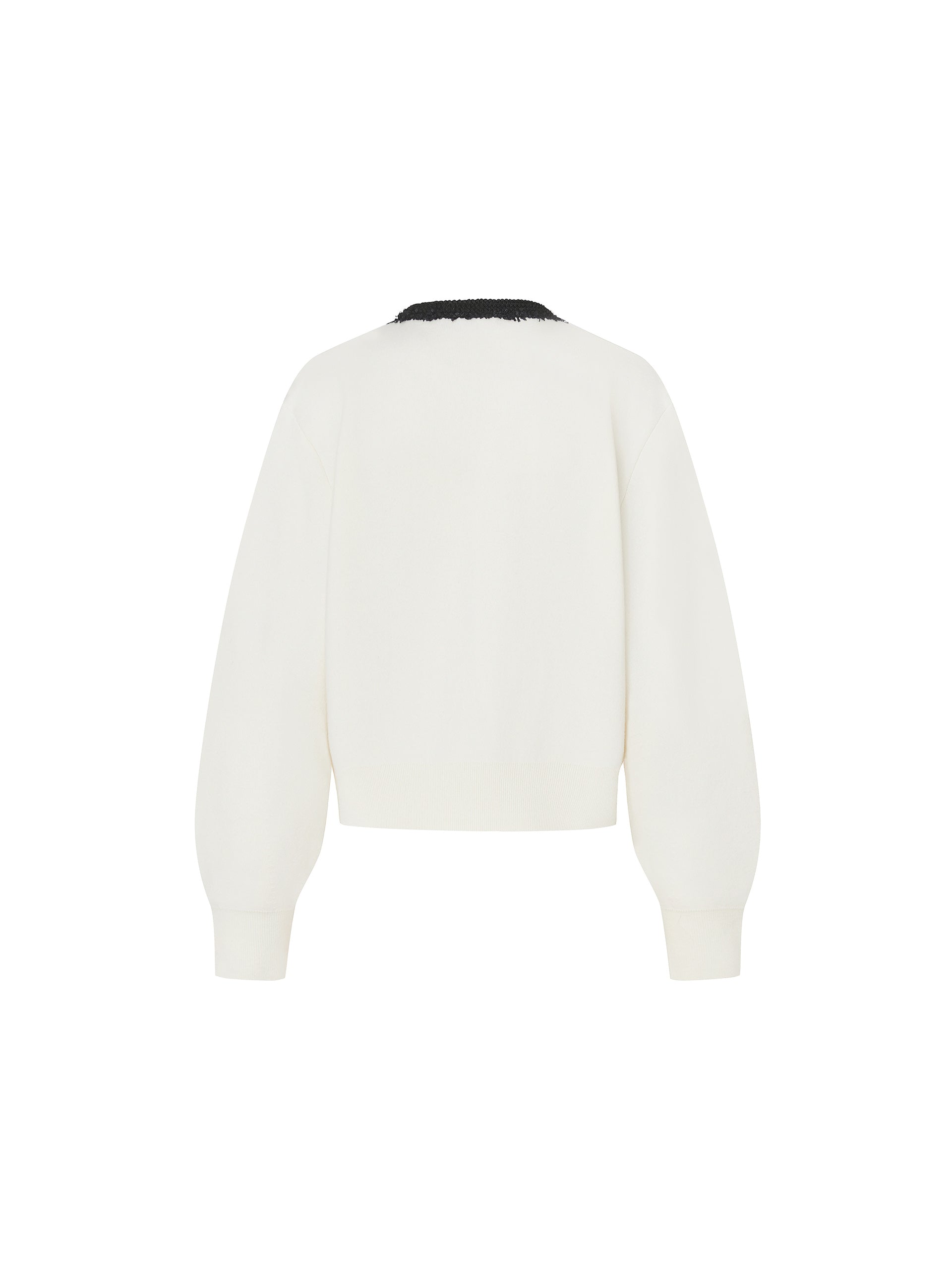 V-neck Contrast Wool Blend Cropped Knit Cardigan in Beige