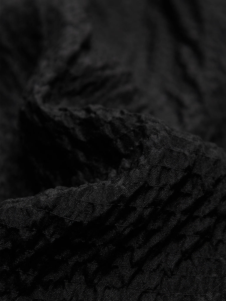 Silk-blend Texture Crop Black Volume Sleeves Top