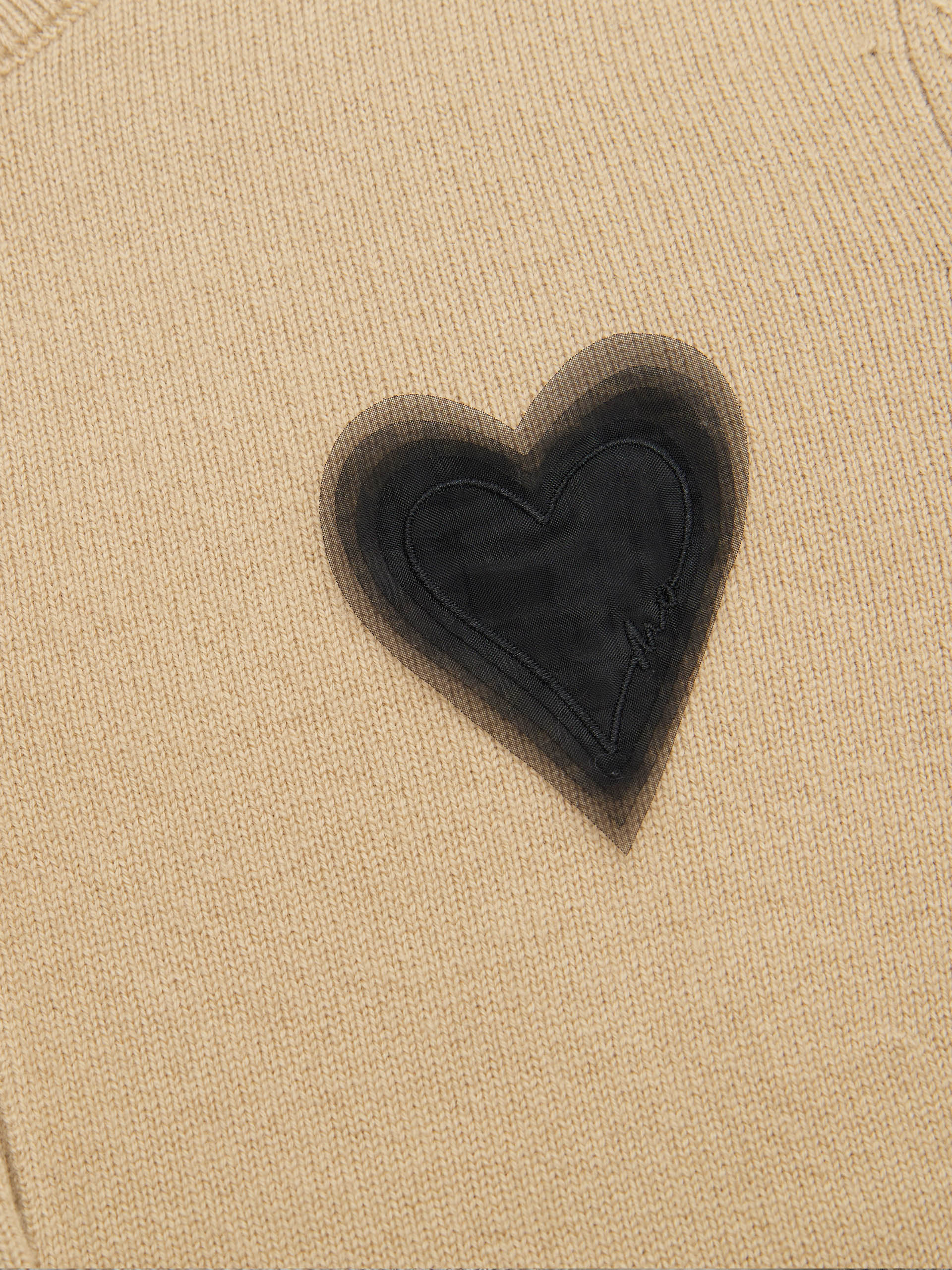 Heart Pattern Wool Cashmere Blend Knit Cardigan in Camel