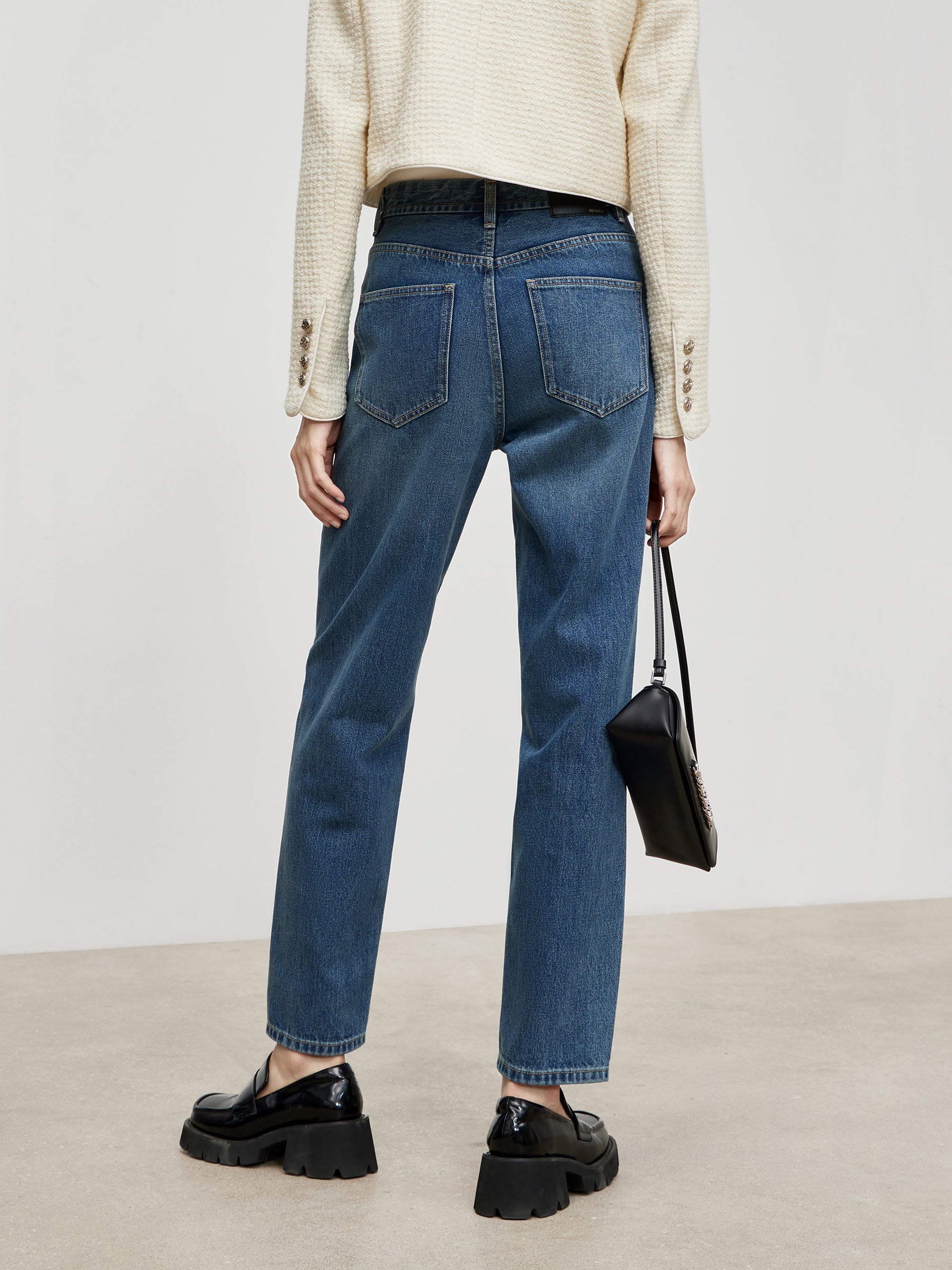 MO&Co.Women's High Waist Straight Cotton Jeans Straight Cowboys Blue
