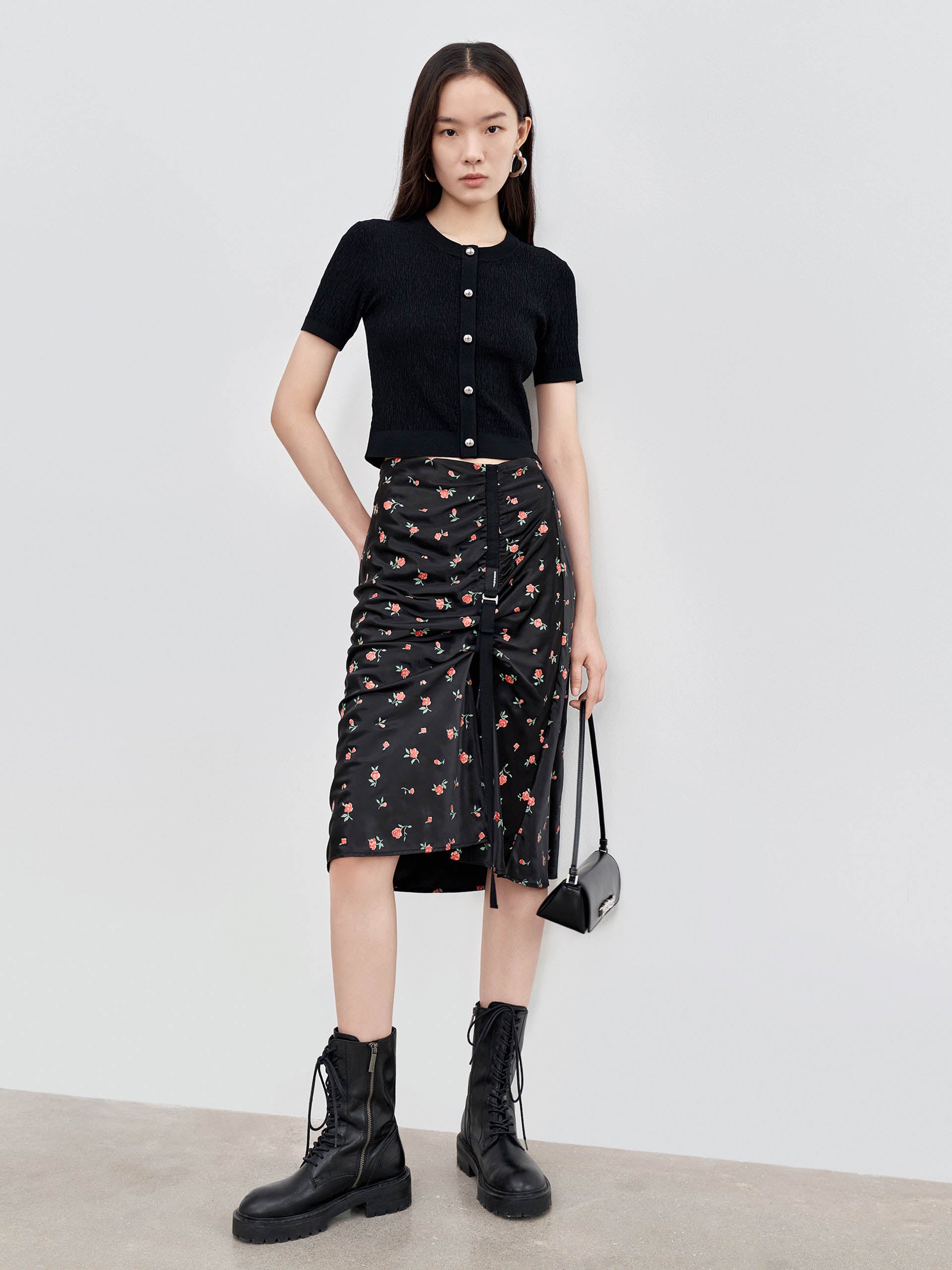 MO&Co. Women's Metal button Textured Sweater Fitted Casual green sweater