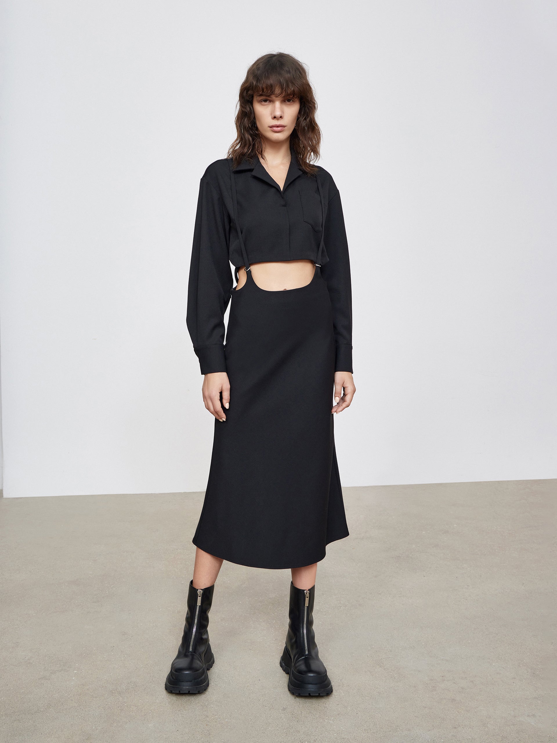 MO&Co. Women's Deconstructed Two Piece Dress Fitted Chic Lapel Summer Midi Dress