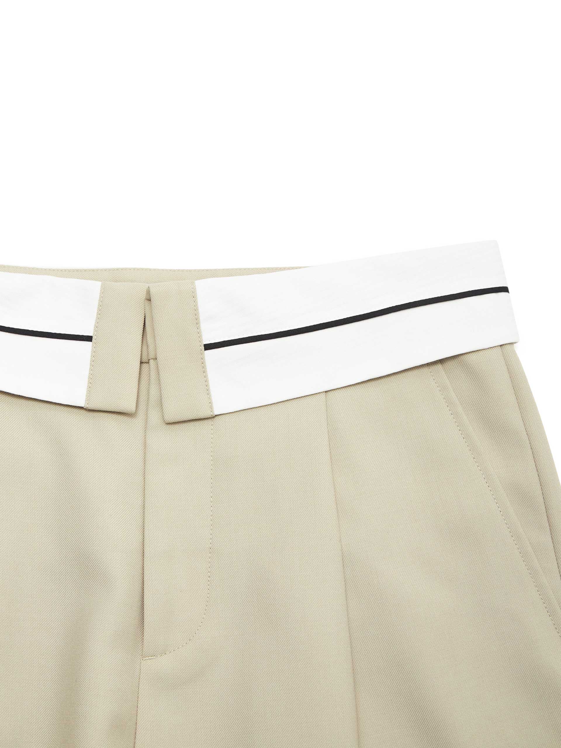 Wool blend Straight Flipped waistband Suit Pants in Khaki