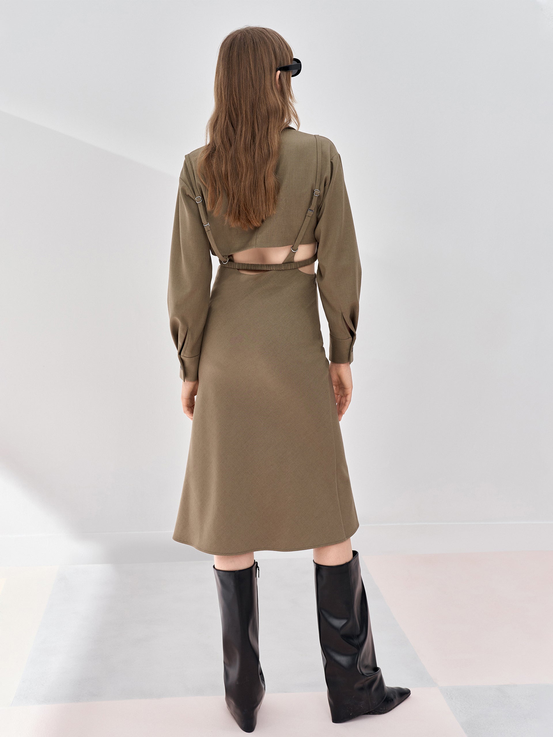 MO&Co. Women's Deconstructed Two Piece Dress Fitted Chic Lapel Summer Midi Dress