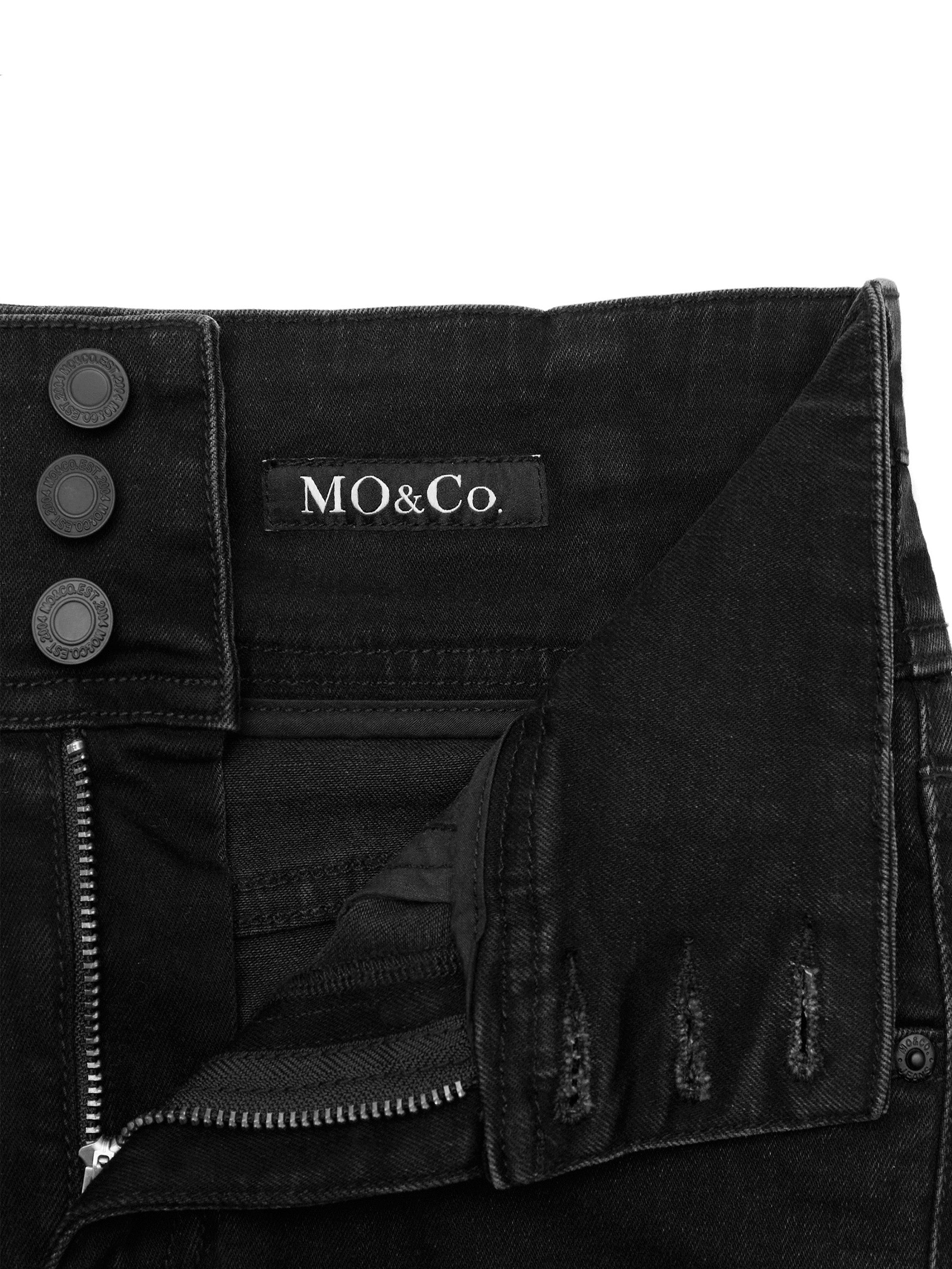 MO&Co. Women's Button Cut-out Skinny Jeans Fitted Cowboys Torn Black