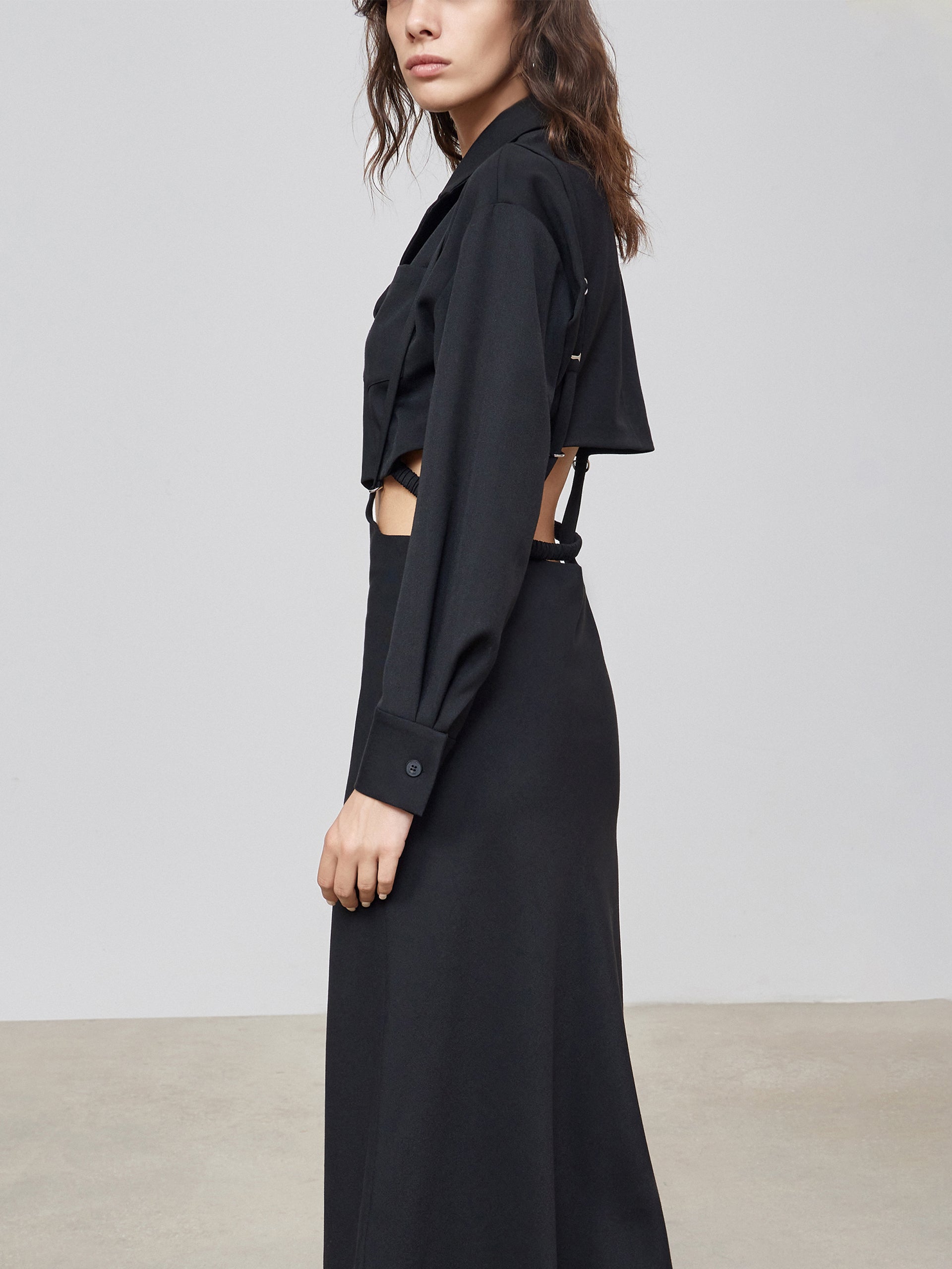 MO&Co. Women's Deconstructed Two Piece Dress Fitted Chic Lapel Summer Midi Dress