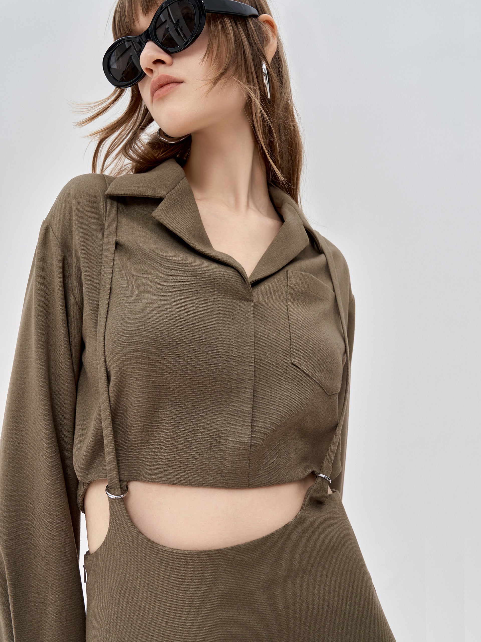 MO&Co. Women's Deconstructed Two Piece Dress Fitted Chic Lapel Summer Midi Dress