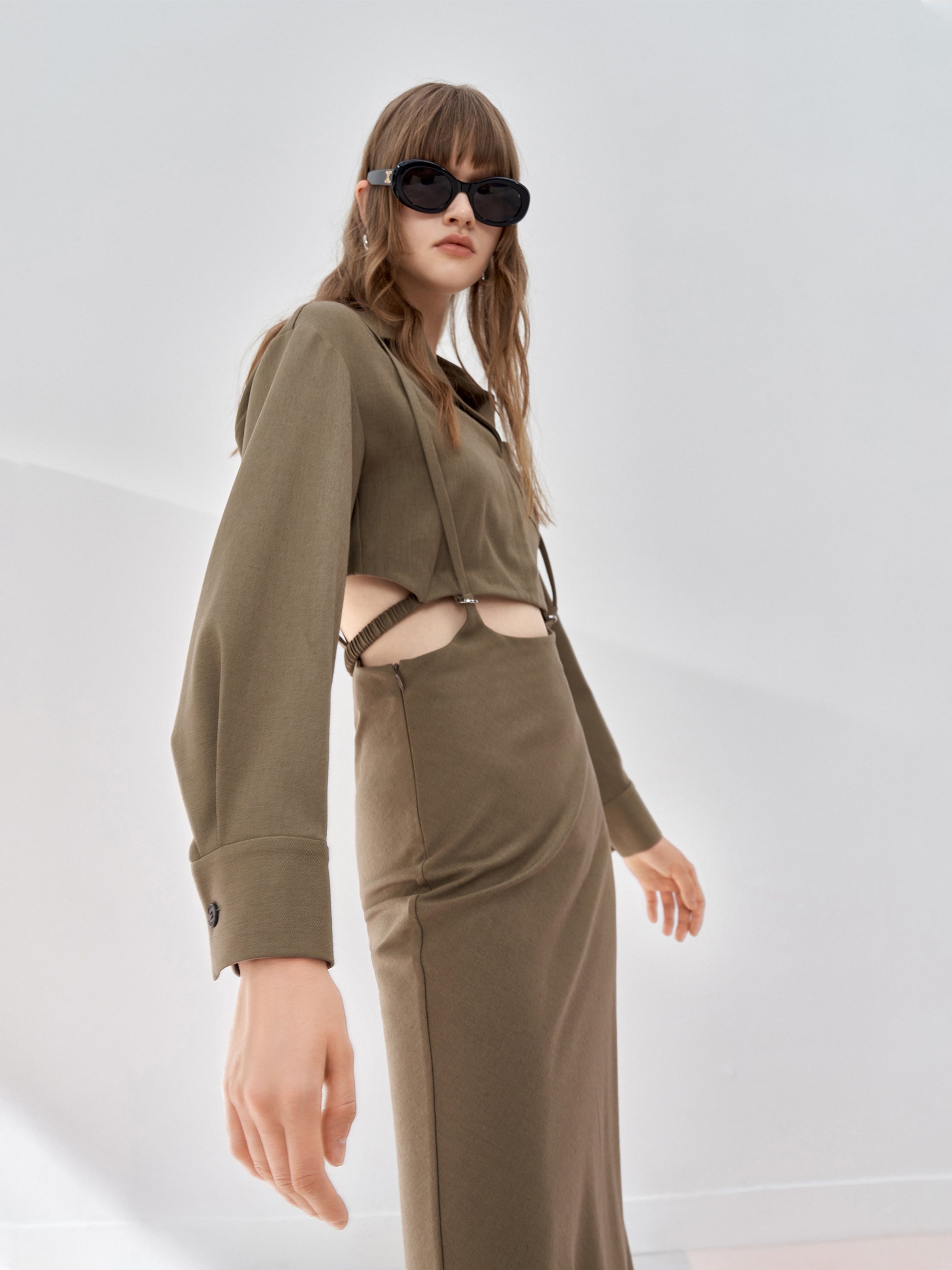 MO&Co. Women's Deconstructed Two Piece Dress Fitted Chic Lapel Summer Midi Dress