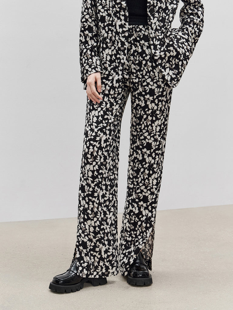 MO&Co. Women's Textured Floral Print Pants Fitted Cool Stylish Pant