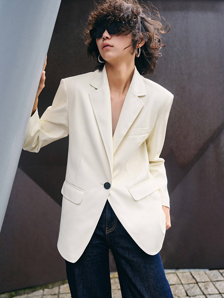 MO&Co. Women's Faux Leather Structured Blazer Loose Casual Lapel Long Blazer Coat Womens