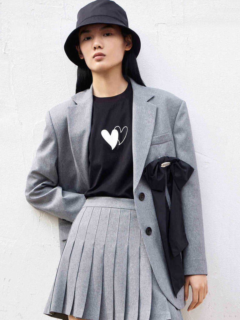 MO&Co. Women's Solid Shawl Collar Blazer Classic Fitted Oversized Blazer Women