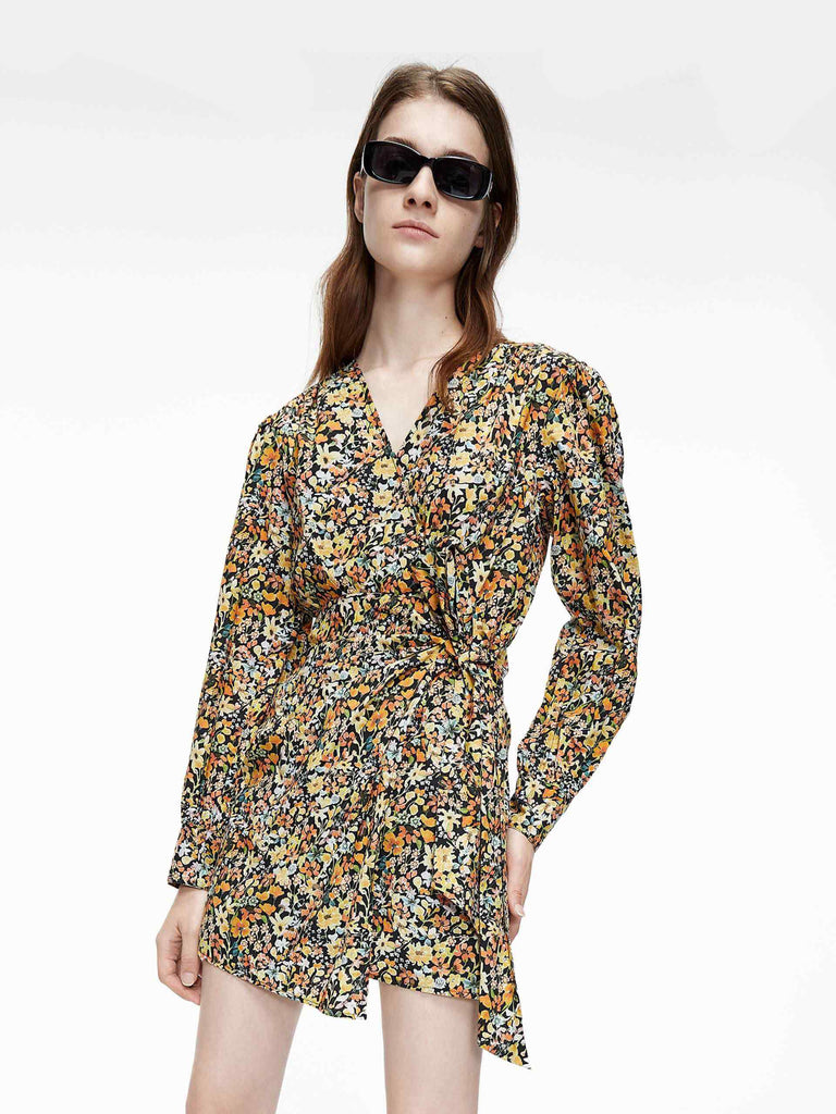 MO&Co. Women's Floral Print Wrap Dress Chic Fitted Mixed printing colors