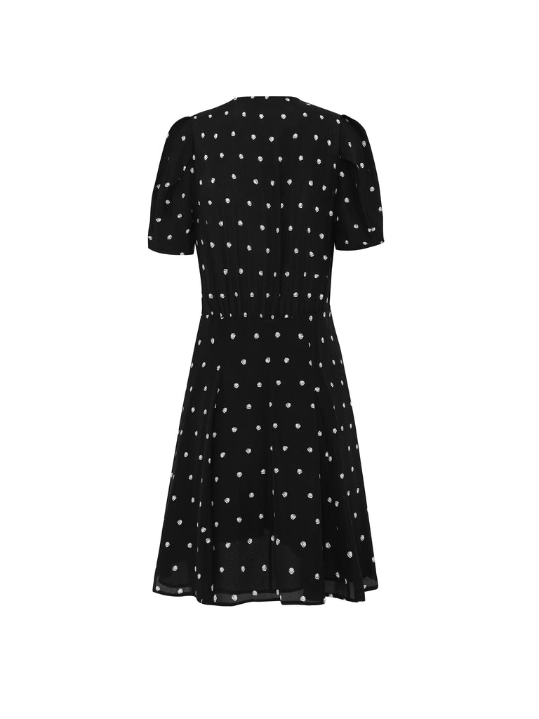 MO&Co. Women's Silk Polka Dot Dress Loose Casual V Neck Black Dress For Woman