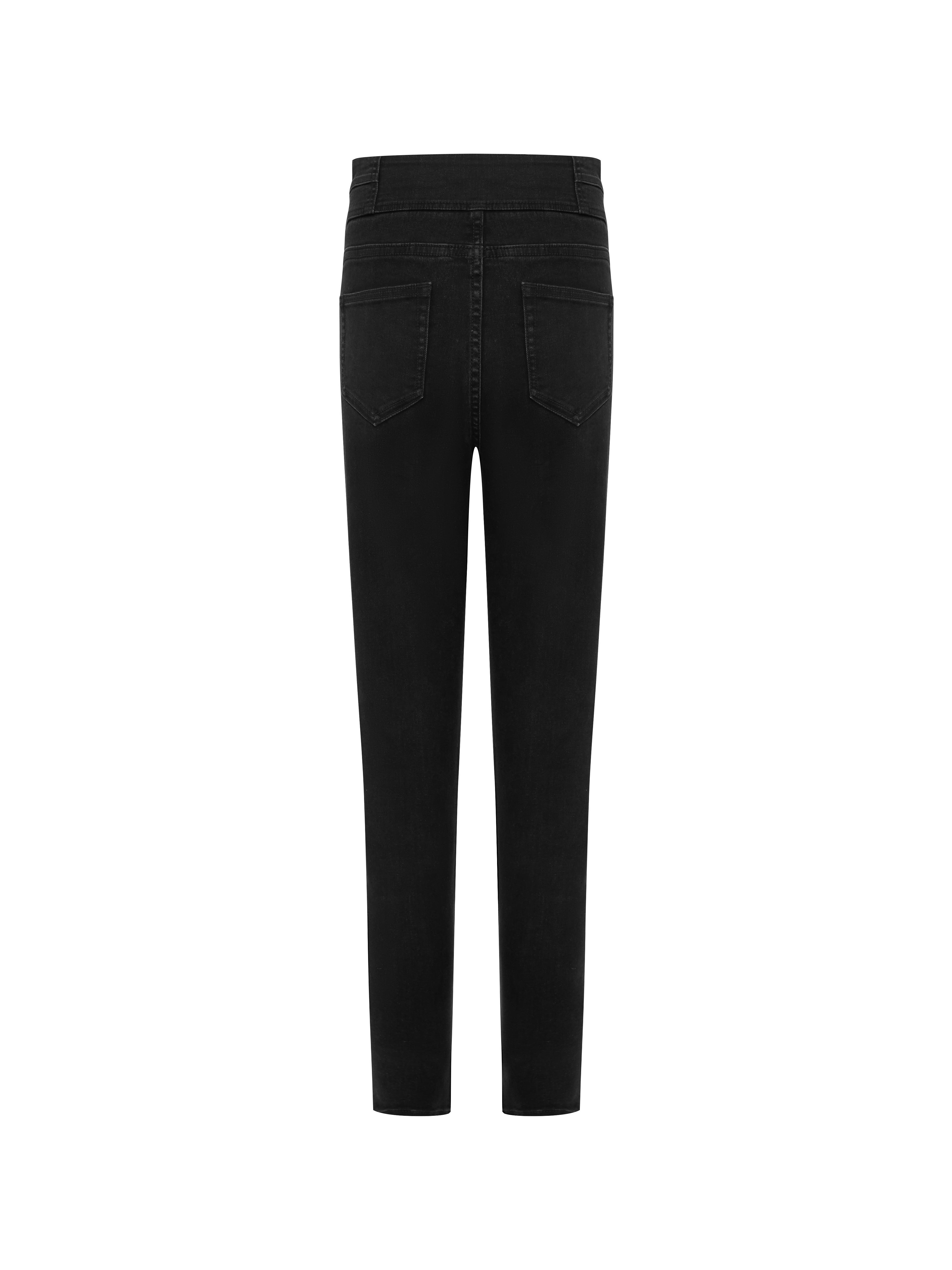 MO&Co. Women's Button Cut-out Skinny Jeans Fitted Cowboys Torn Black
