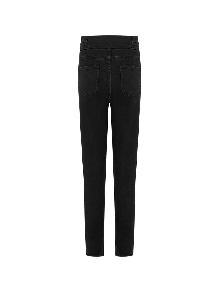 MO&Co. Women's Button Cut-out Skinny Jeans Fitted Cowboys Torn Black