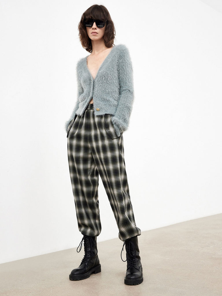 MO&Co. Women's Wool Pants with Drawstring At Ankle Loose Casual Striped Pants Women