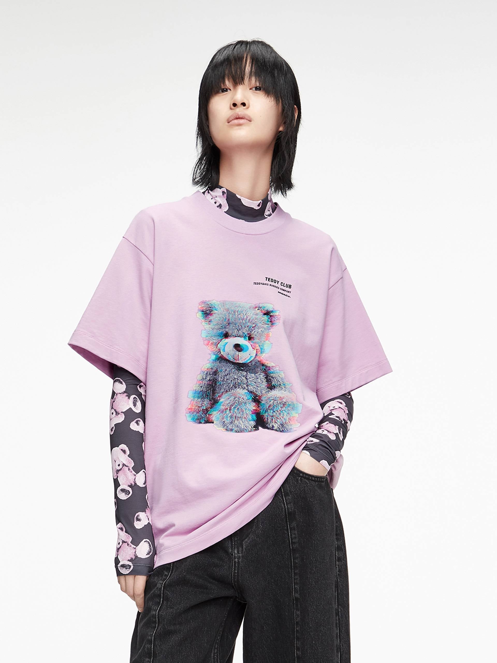 MO&Co. Women's Cartoon Print Cotton T-shirt 100 Cotton Purple T Shirts