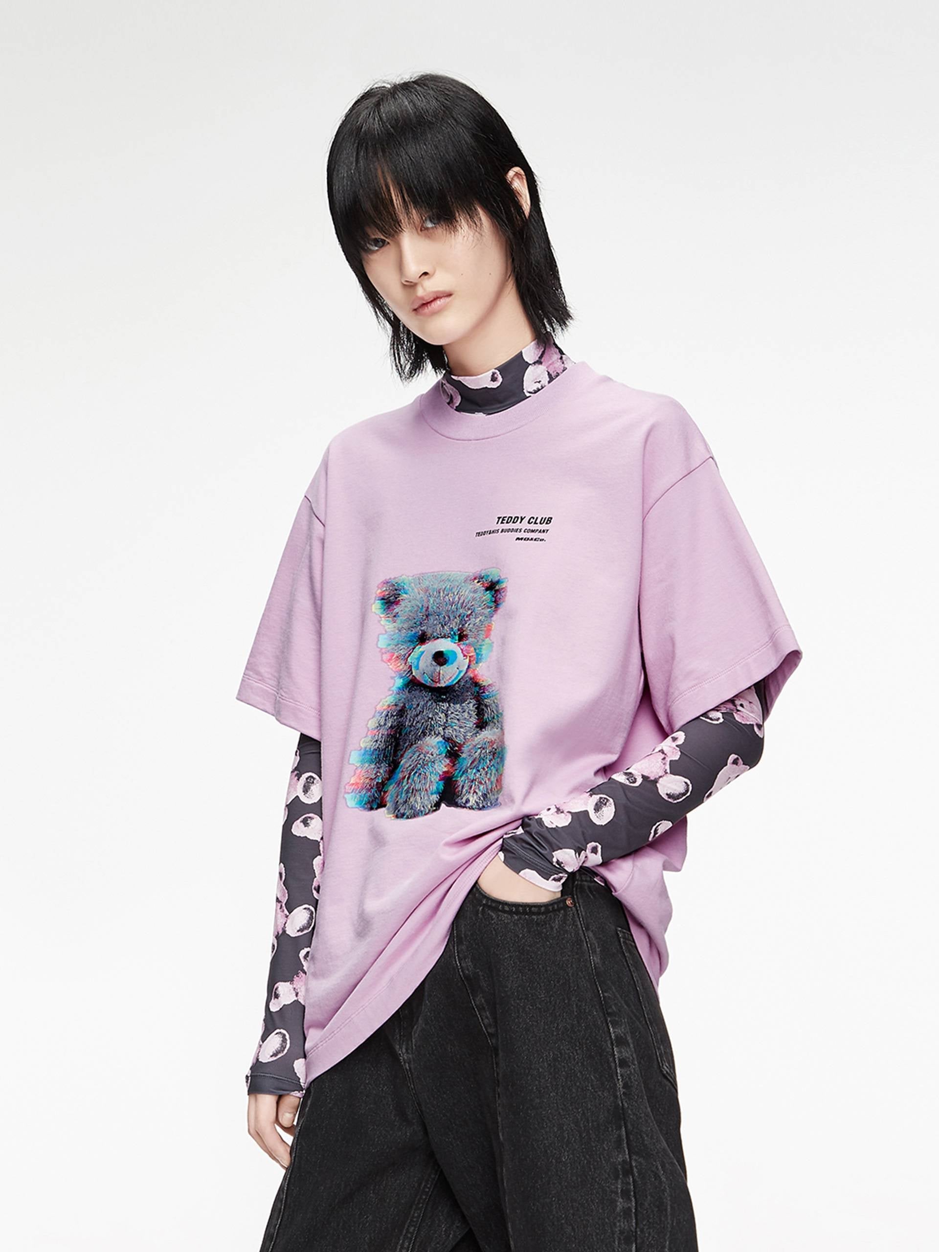 MO&Co. Women's Cartoon Print Cotton T-shirt 100 Cotton Purple T Shirts