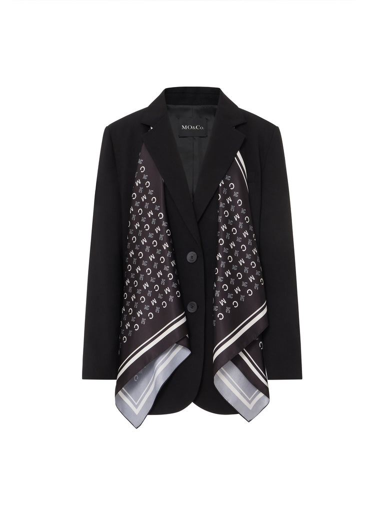 MO&Co. Women's Silk Scarf Included Lapel Structured Blazer Loose Chic Lapel Ladies Blazer Coat