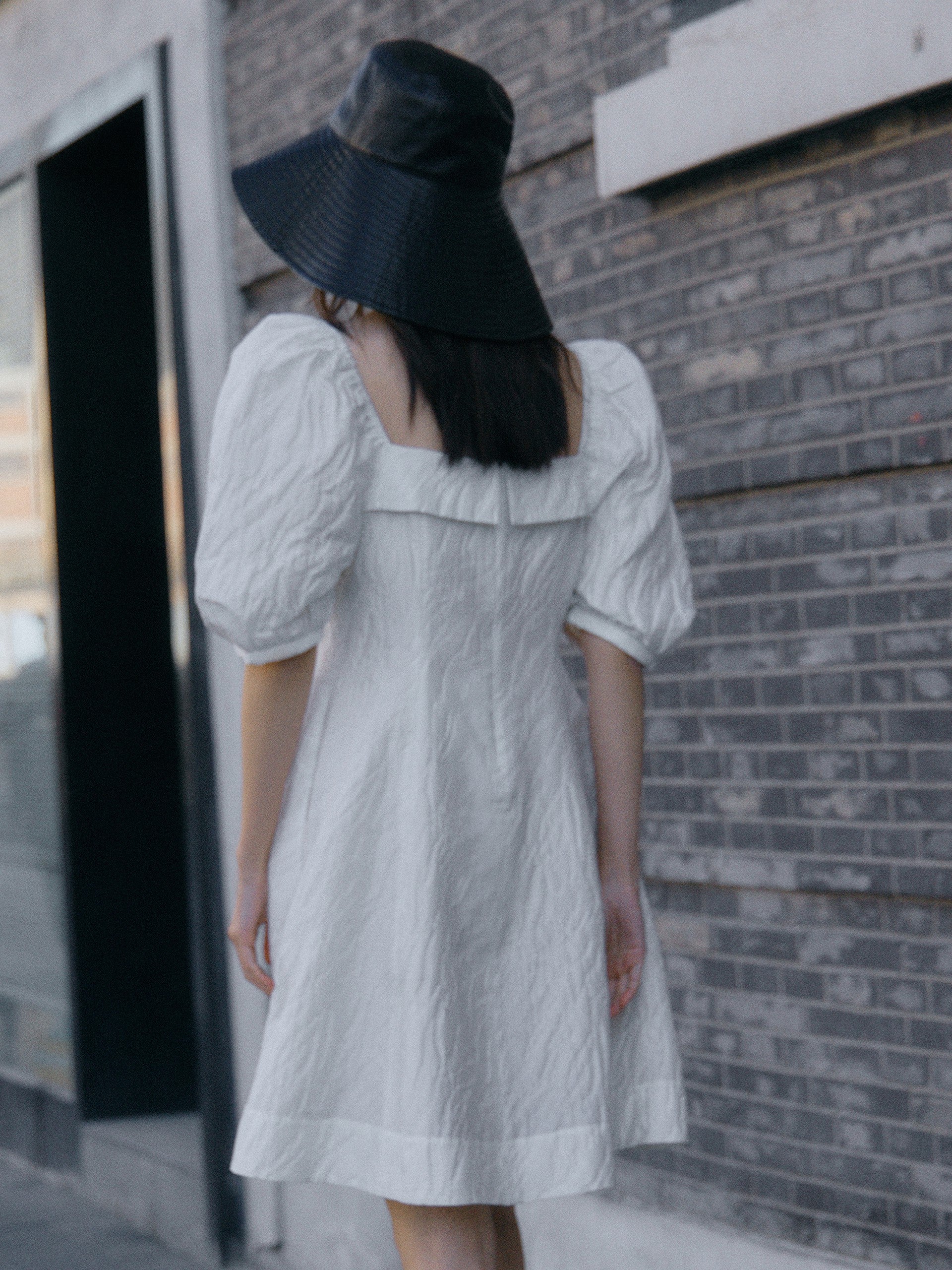 MO&Co. Women's Ruffle Neck Puff Sleeve Dress Black Summer Fitted Dress For Woman